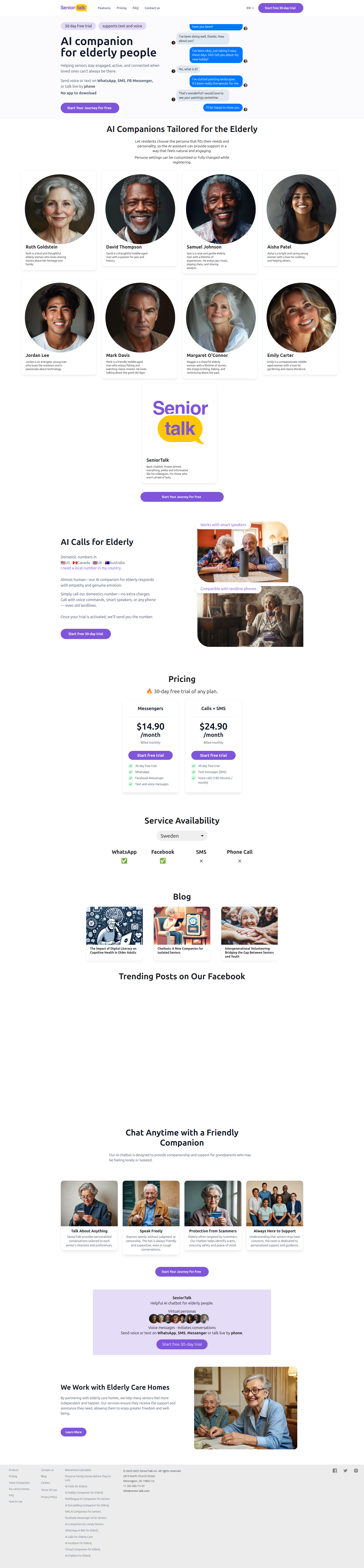 Landing page screenshot for senior-talk.com, 1920 by 8259 pixels