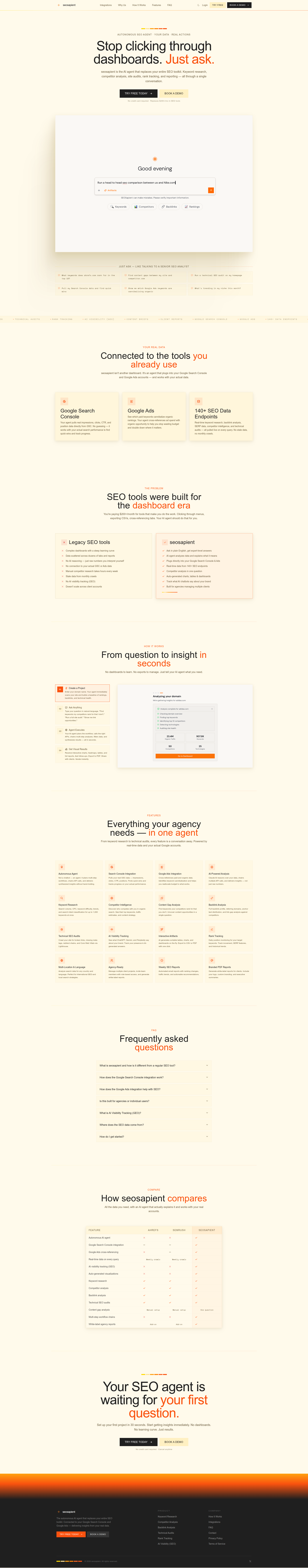 Landing page screenshot for seosapient.com, 1920 by 9789 pixels