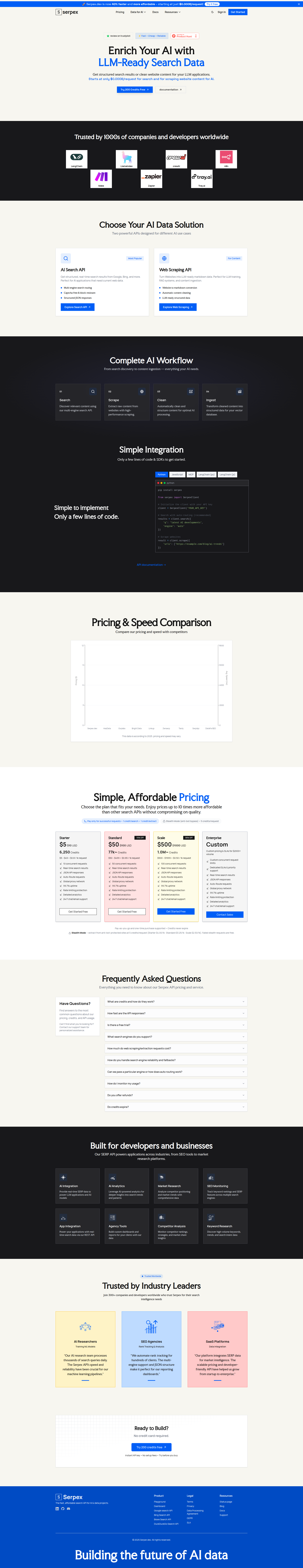 Landing page screenshot for serpex.dev, 1920 by 9916 pixels