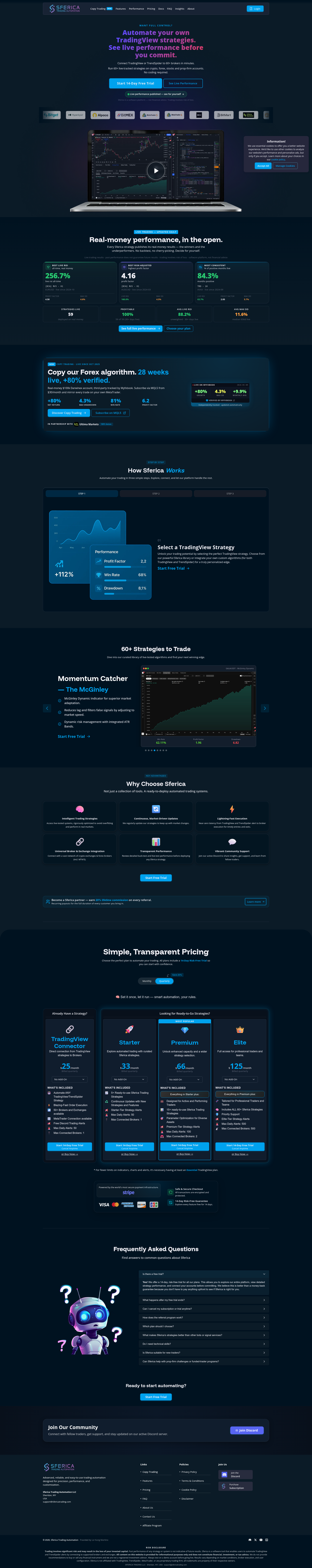 Landing page screenshot for sfericatrading.com, 1920 by 9650 pixels