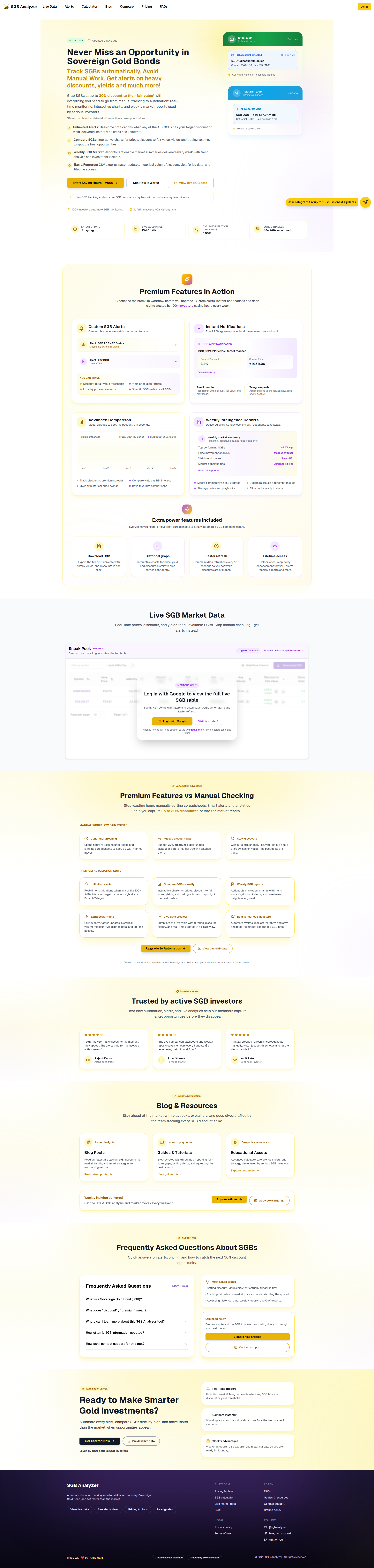 Landing page screenshot for sgbanalyzer.com, 1920 by 8031 pixels