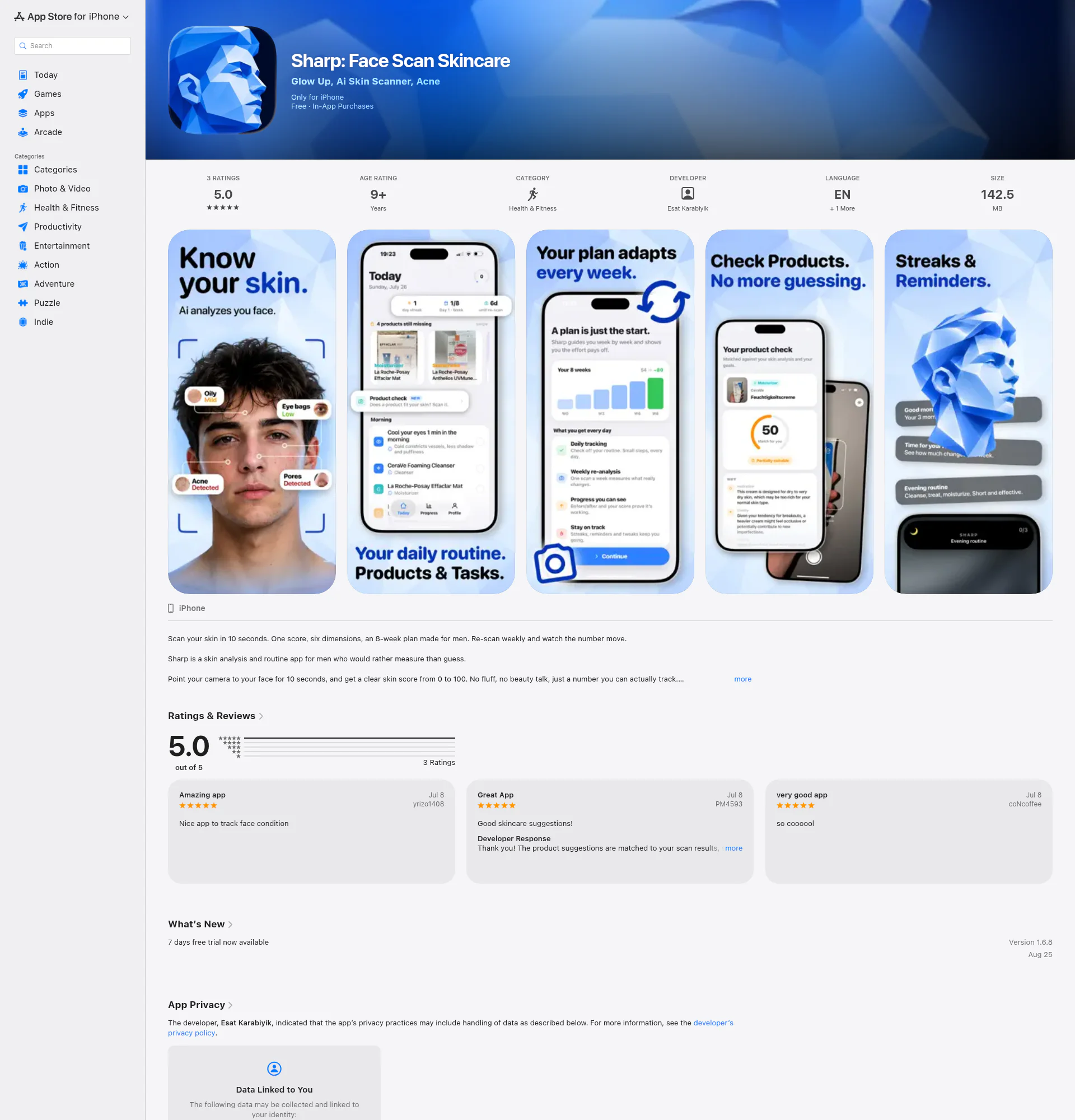 Sharp - Face Scan Skincare landing page