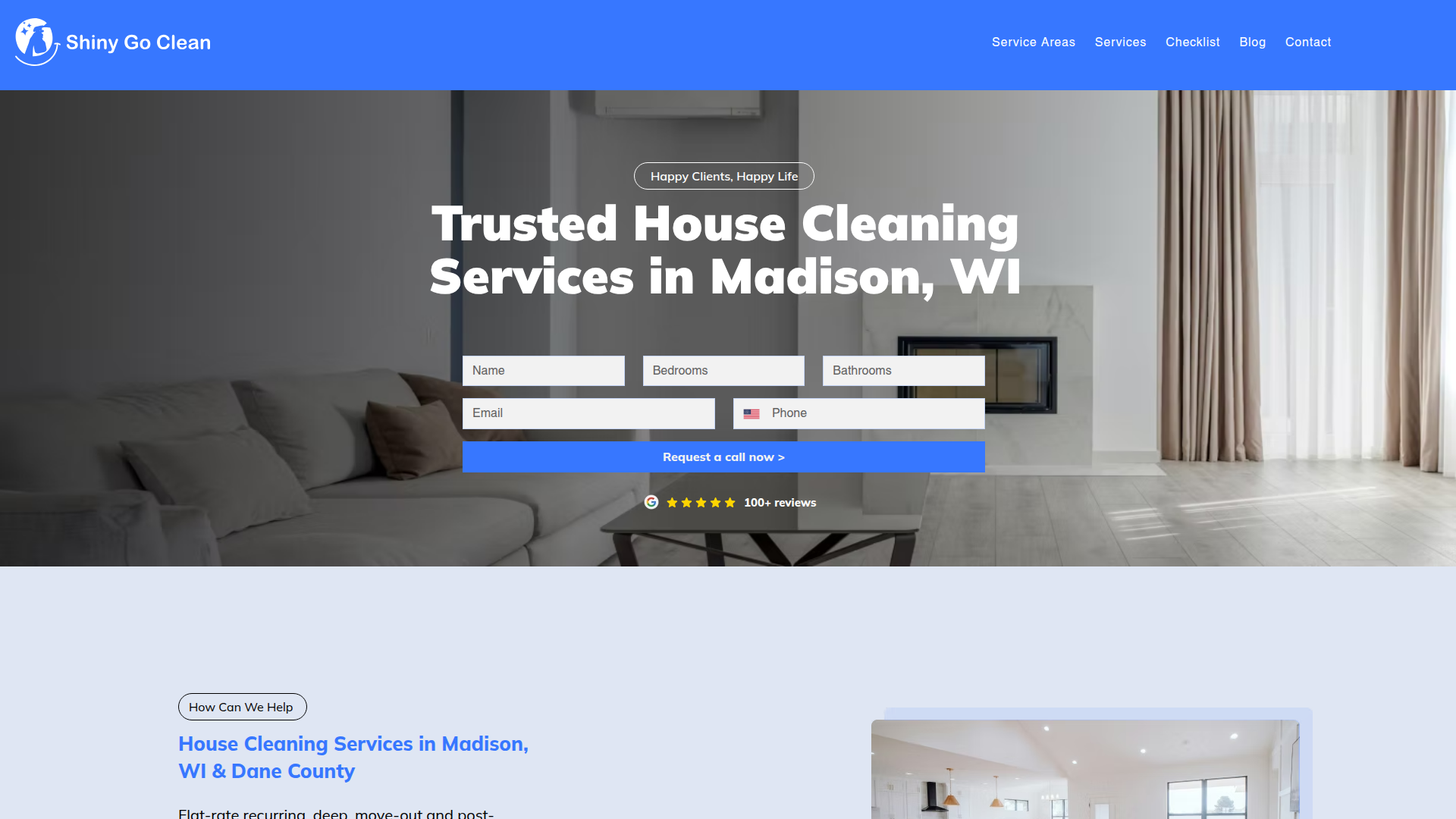 Landing page screenshot for shinygoclean.com, 1920 by 1080 pixels