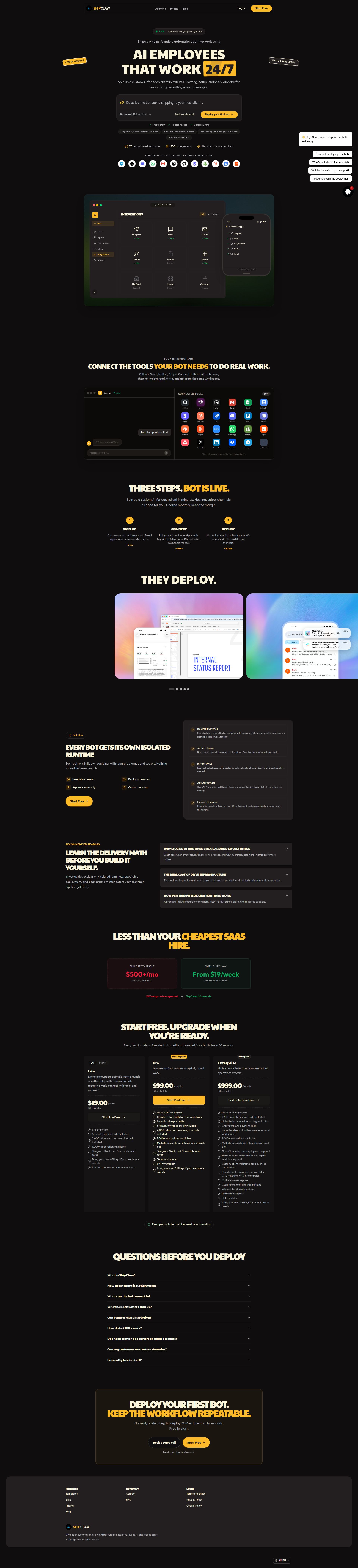 Landing page screenshot for shipclaw.io, 1920 by 8417 pixels