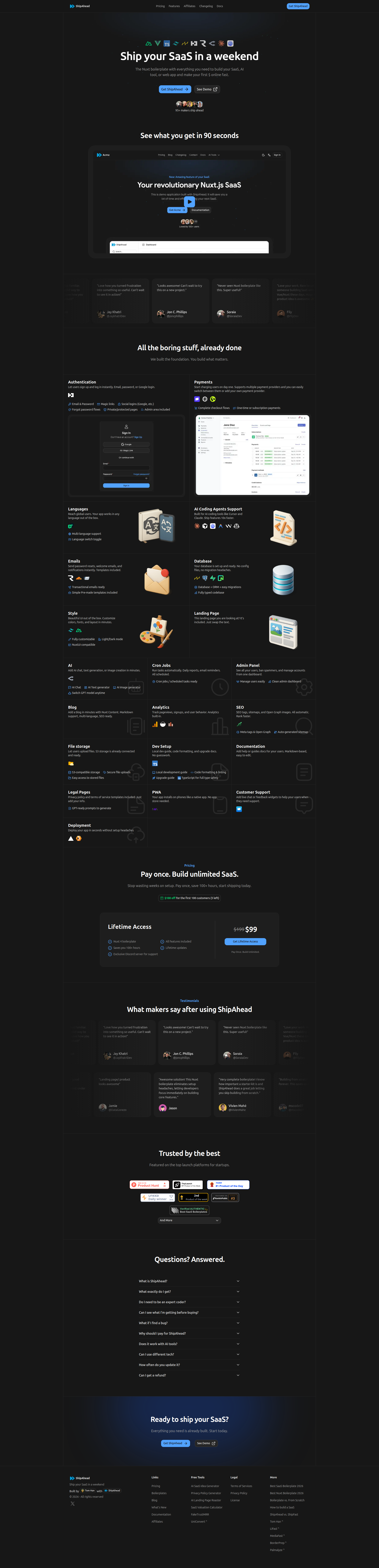 Landing page screenshot for shipahe.ad, 1920 by 7941 pixels