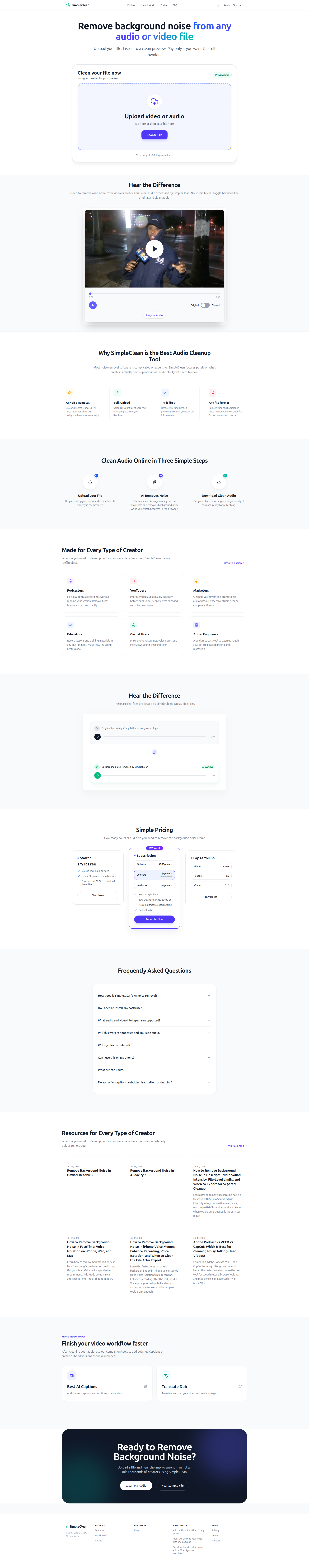 Landing page screenshot for simpleclean.app, 1920 by 9740 pixels