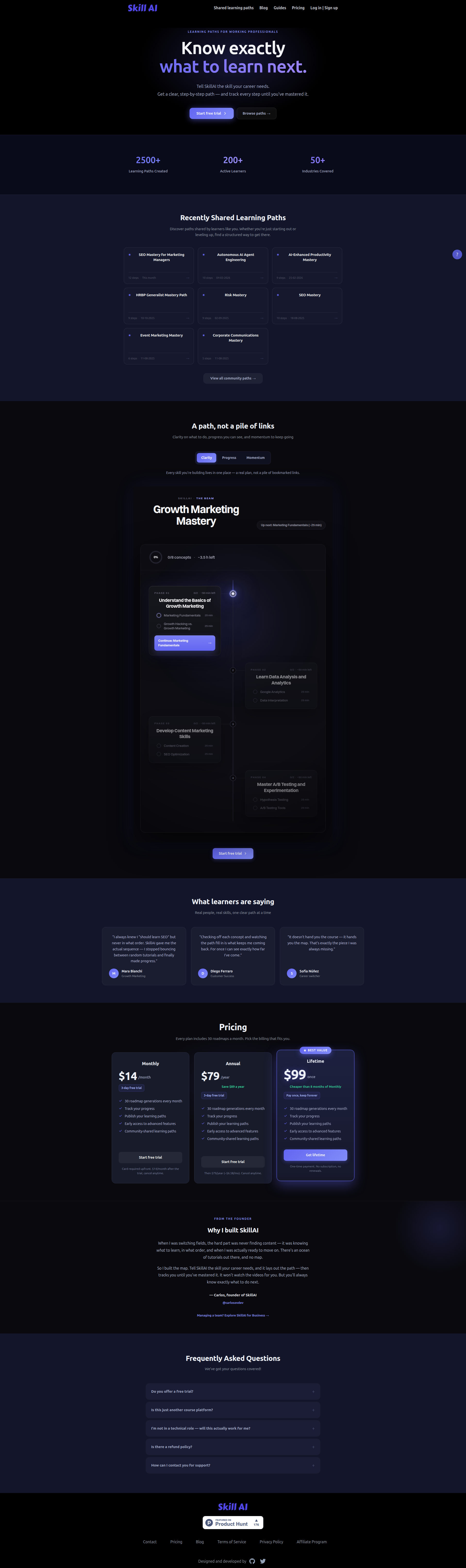 Landing page screenshot for skillai.io, 1920 by 6458 pixels