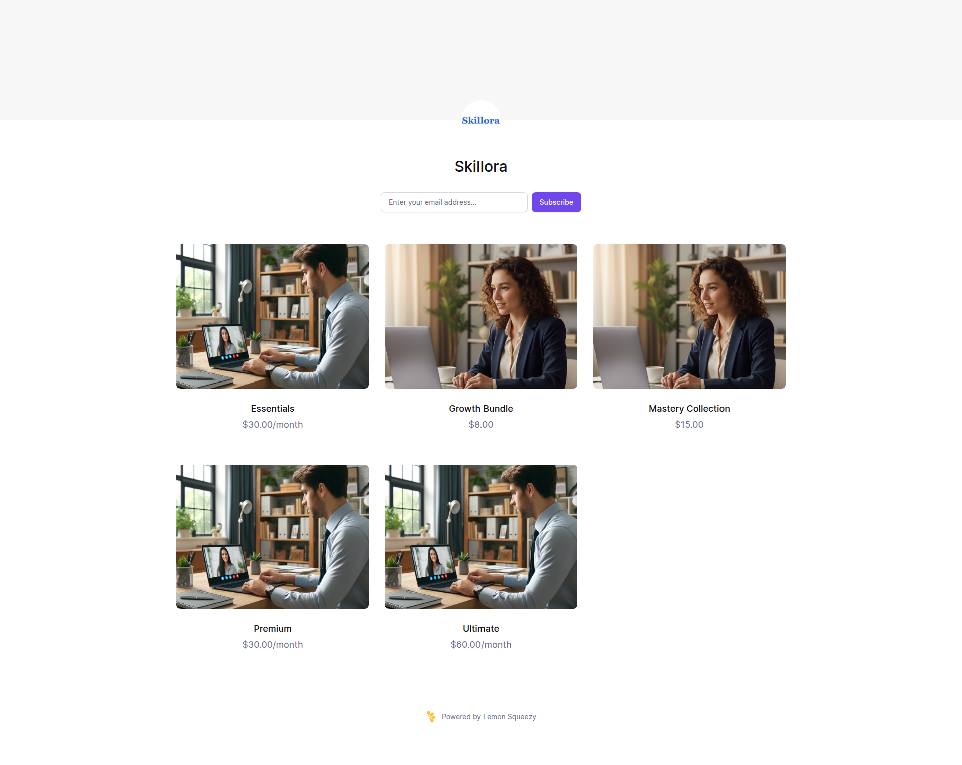 Landing page screenshot for skillora.lemonsqueezy.com, 1920 by 1528 pixels