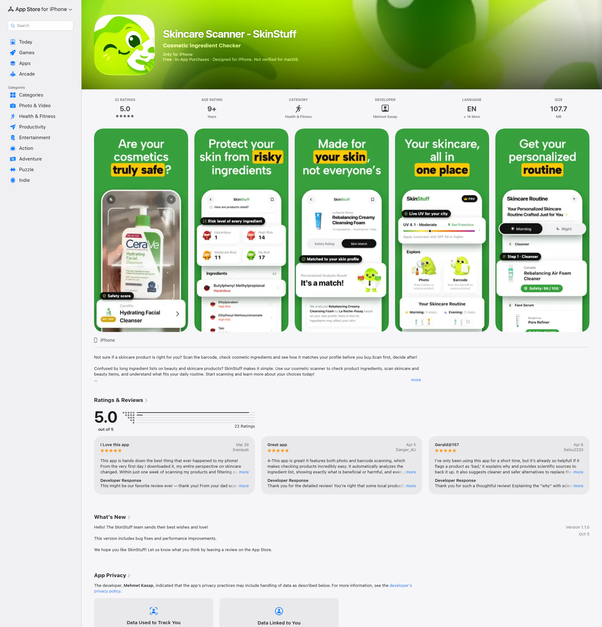 SkinStuff landing page