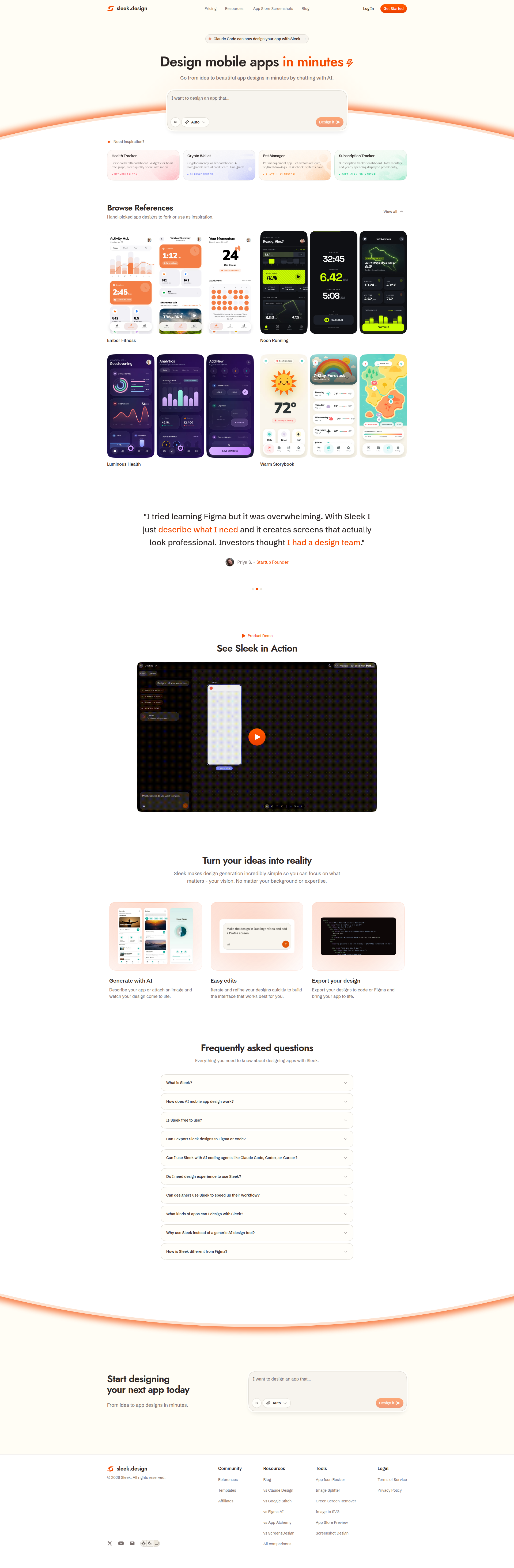 Landing page screenshot for sleek.design, 1920 by 5855 pixels