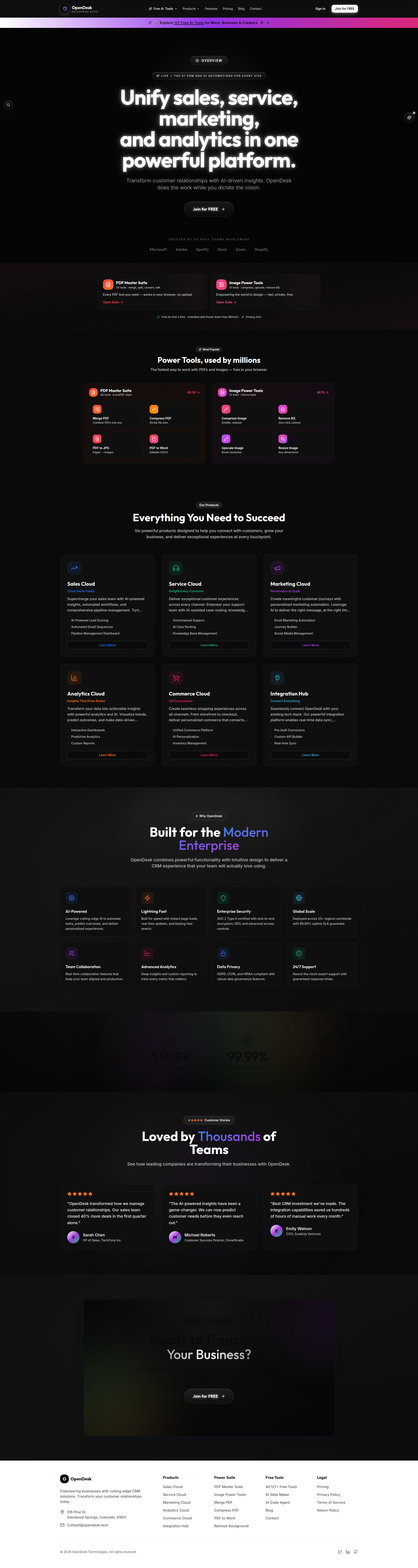Landing page screenshot for opendesk.tech, 1920 by 7196 pixels