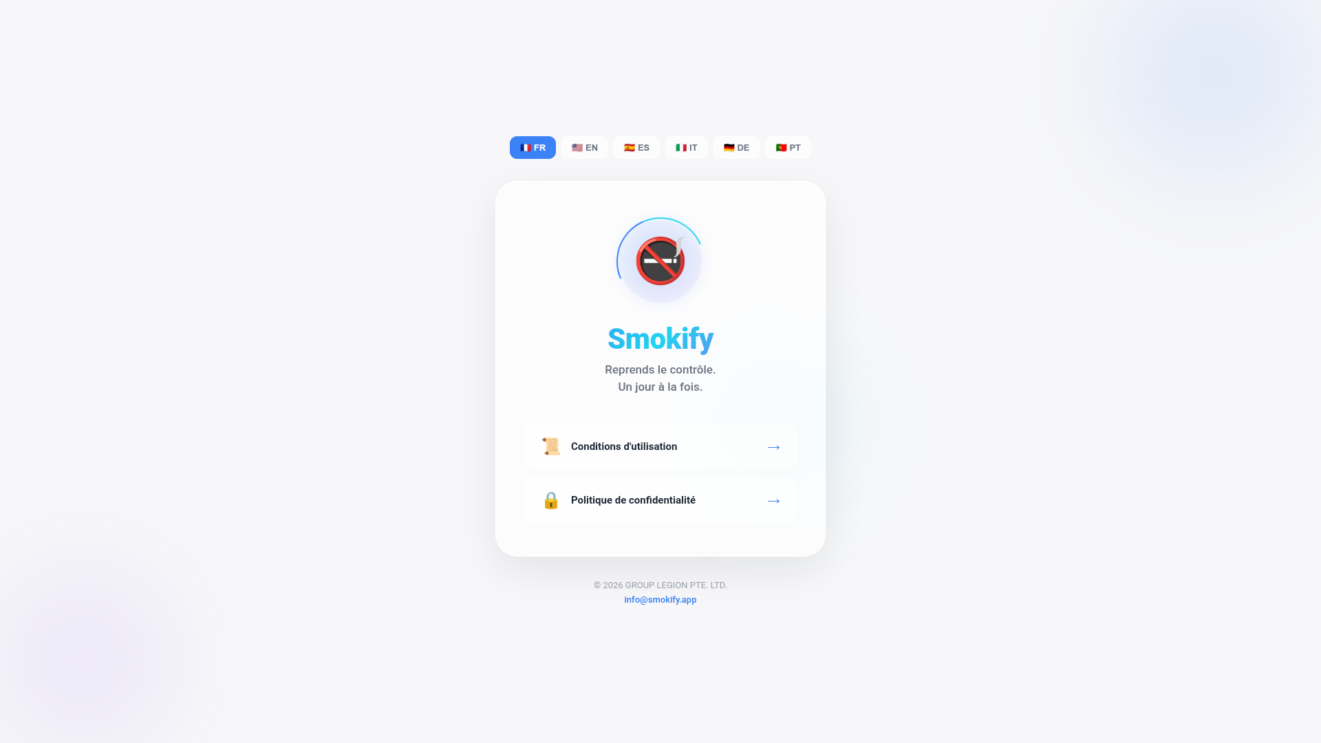 Landing page screenshot for smokify.app, 1920 by 1080 pixels