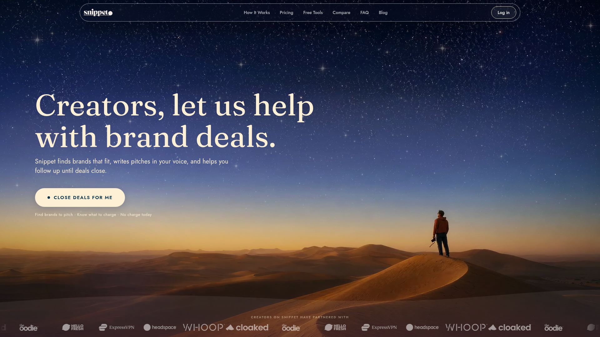 Landing page screenshot for usesnippet.app, 1920 by 1080 pixels