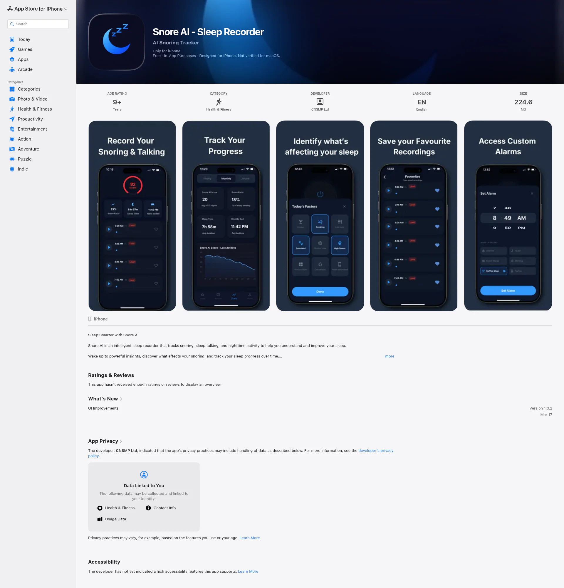 Snore AI landing page