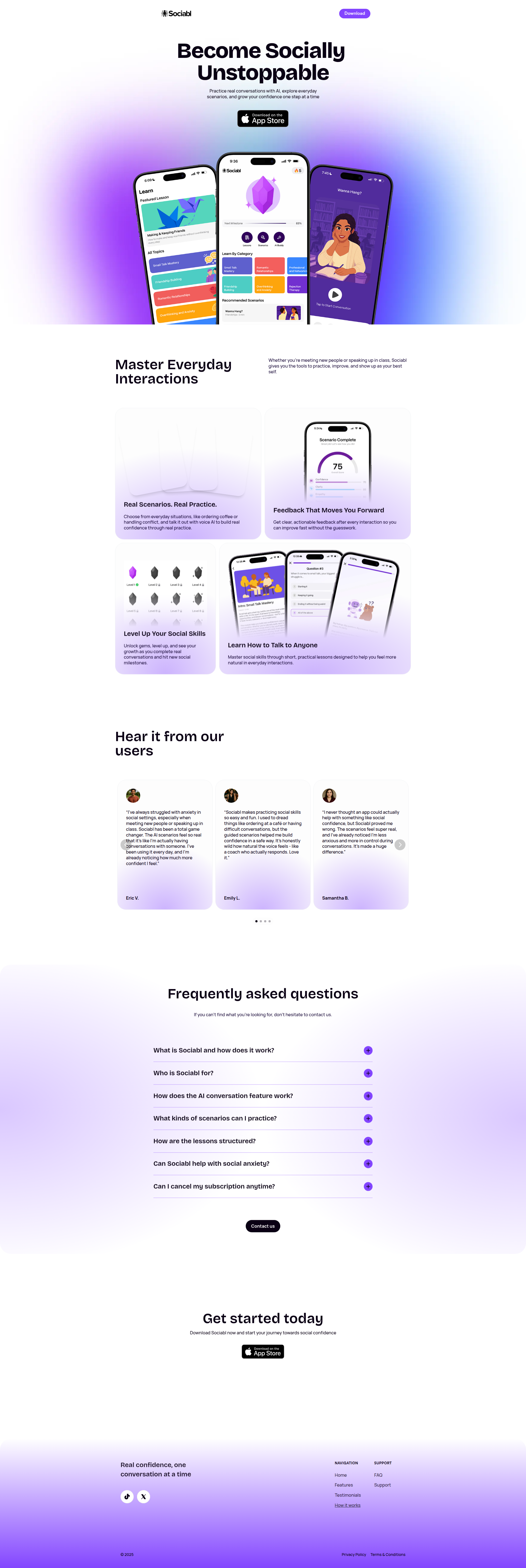 Landing page screenshot for sociabl.app, 1920 by 5717 pixels