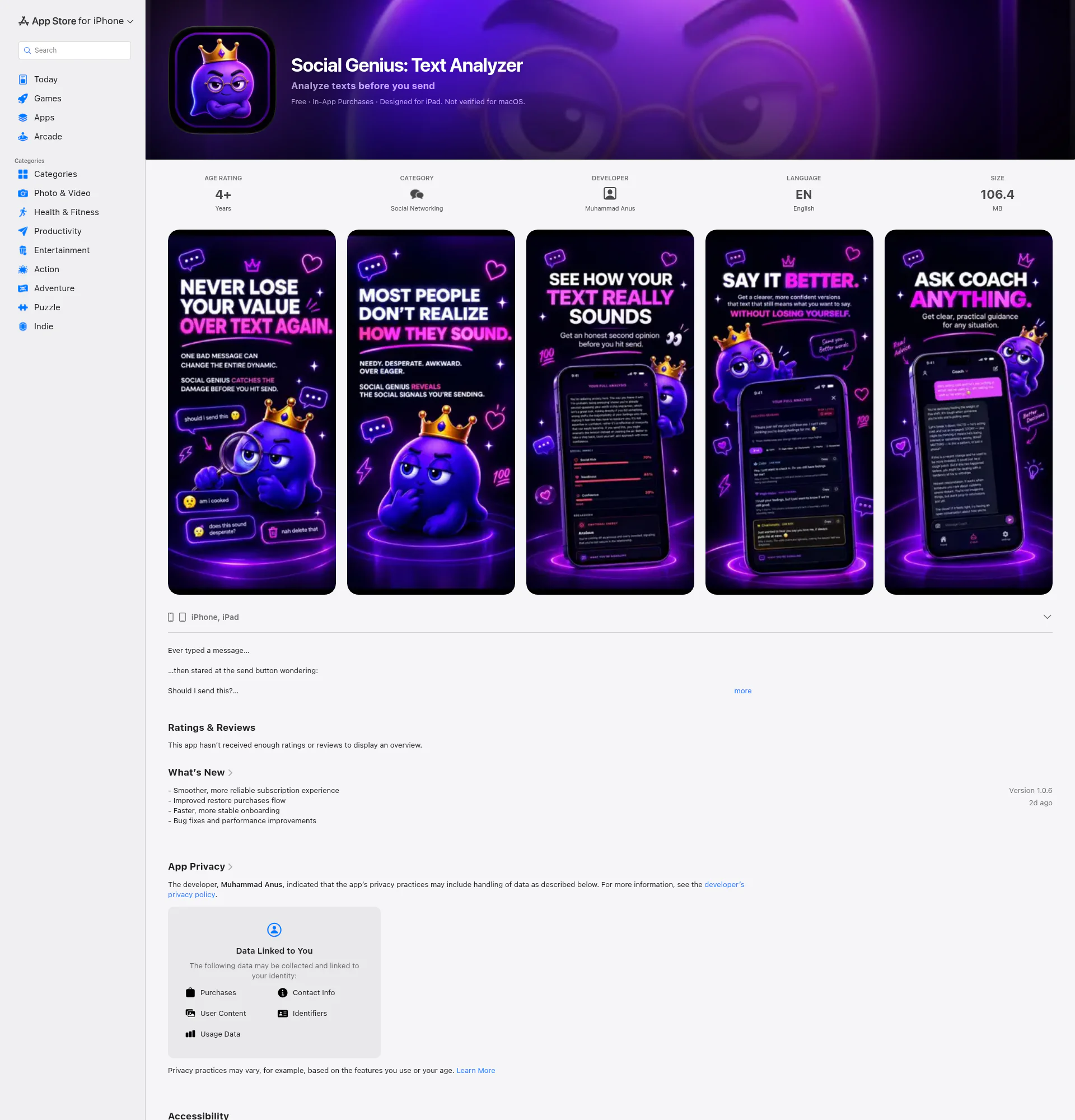 Social Genius: Text Analyzer landing page