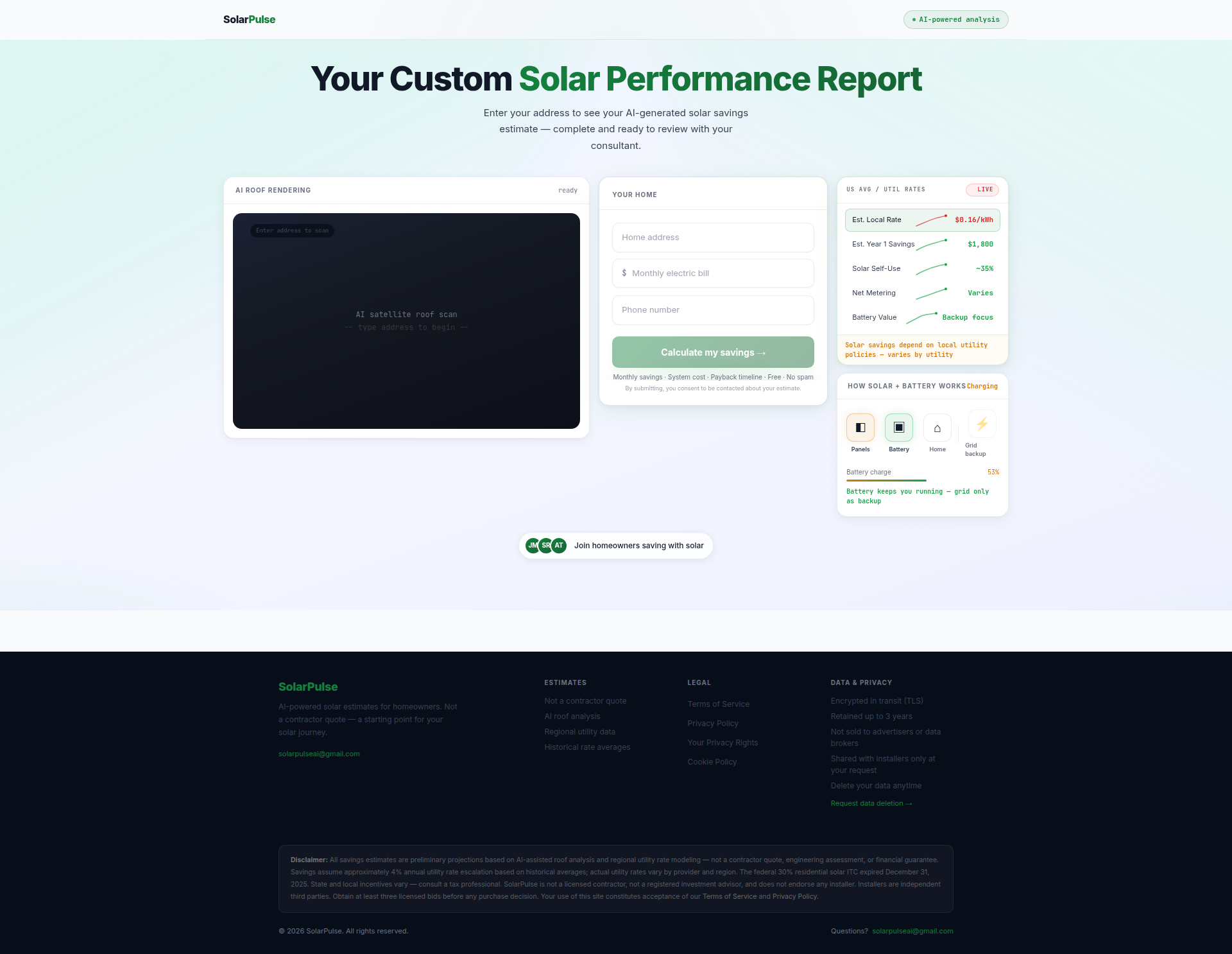 Landing page screenshot for product.solar-pulse.ai, 1920 by 1486 pixels