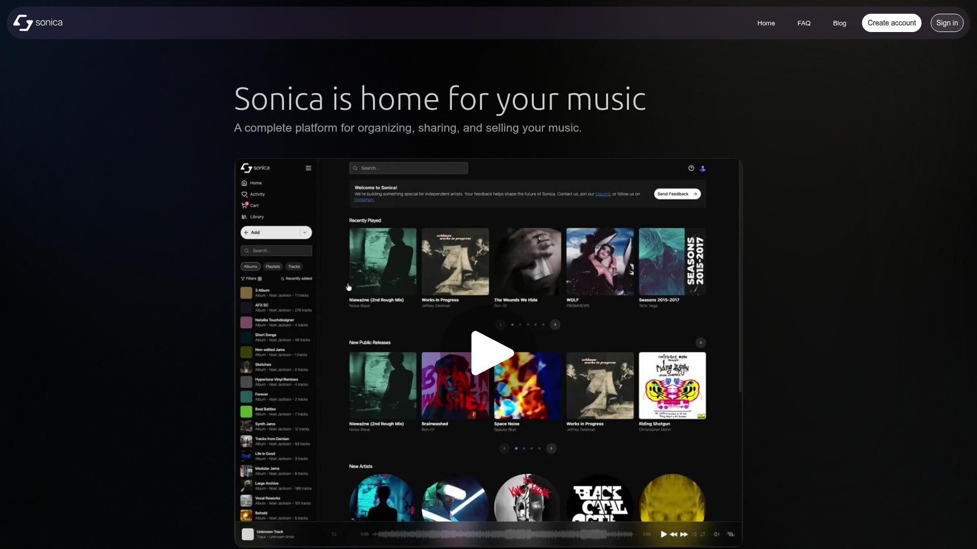 Landing page screenshot for sonica.app, 1920 by 1080 pixels