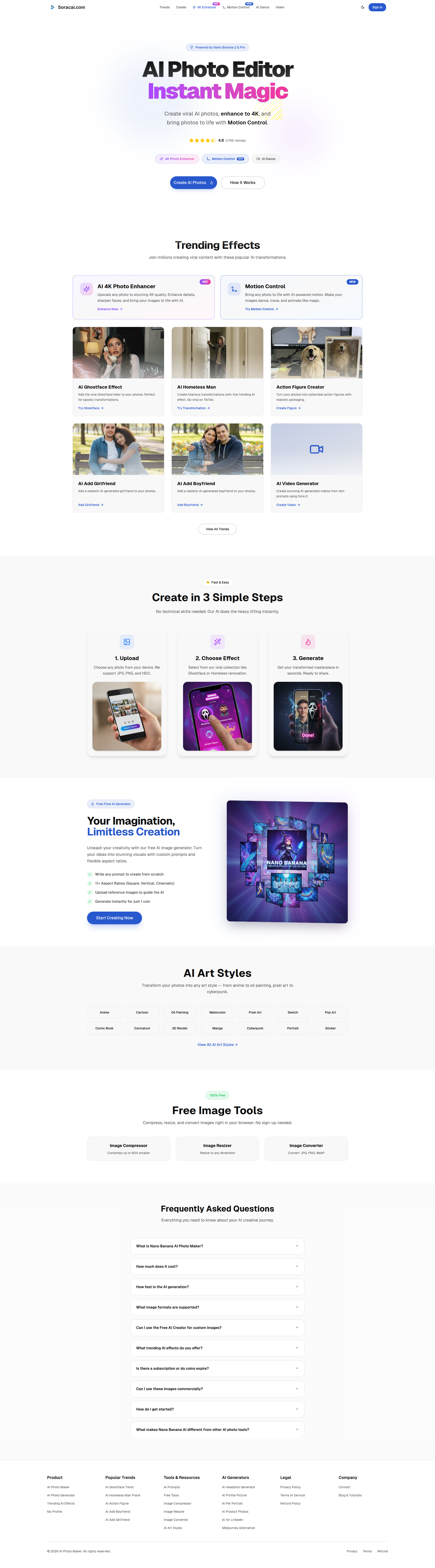 Landing page screenshot for soracai.com, 1920 by 6920 pixels