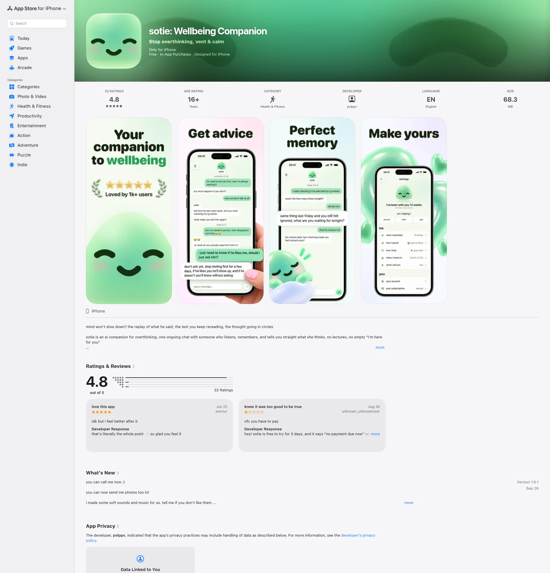 sotie: AI Best Friend landing page