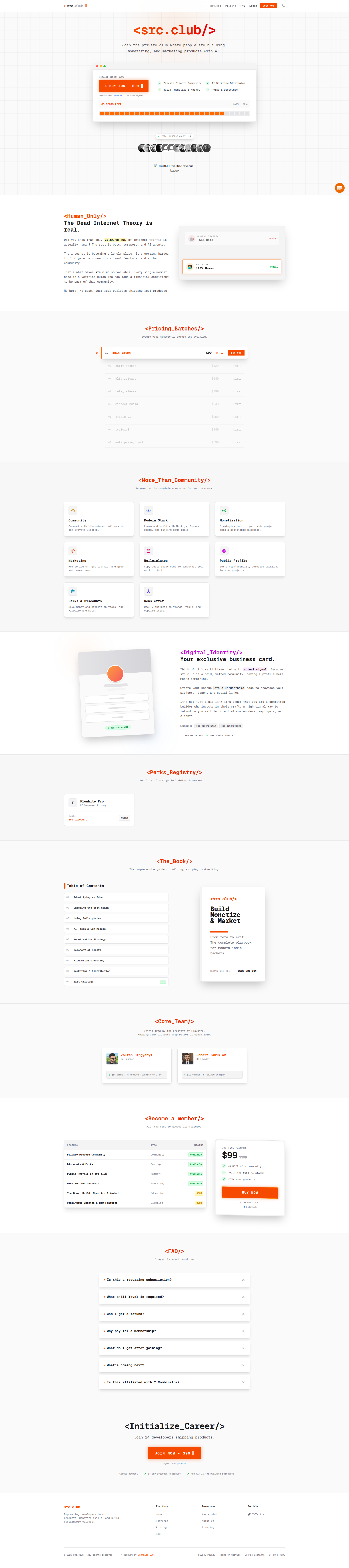 Landing page screenshot for src.club, 1920 by 8621 pixels