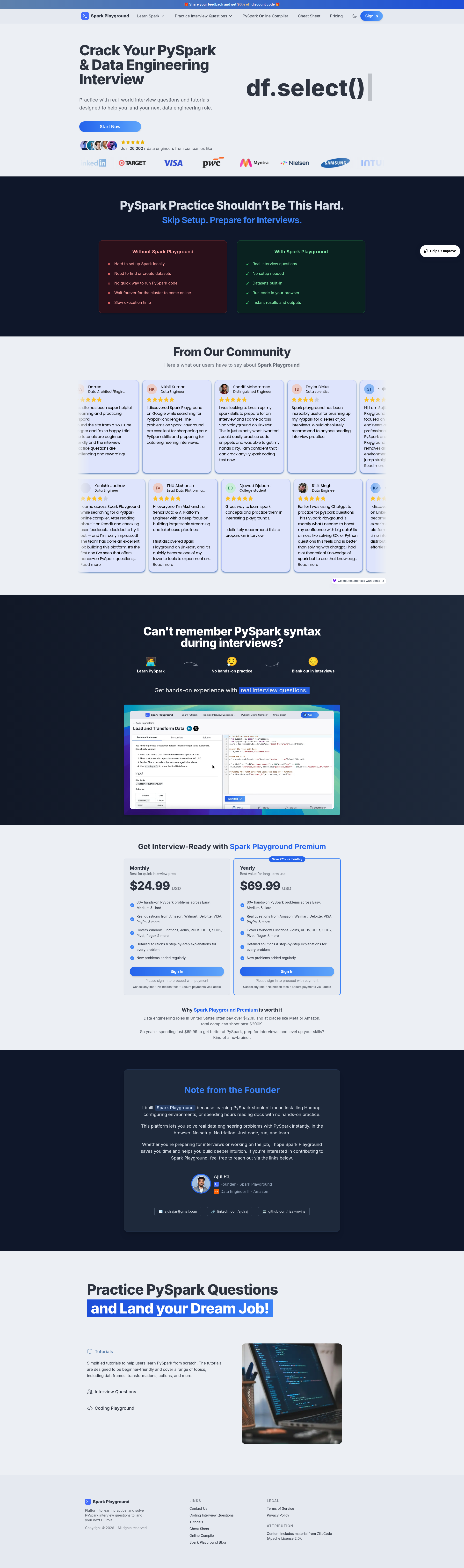 Landing page screenshot for sparkplayground.com, 1920 by 6487 pixels