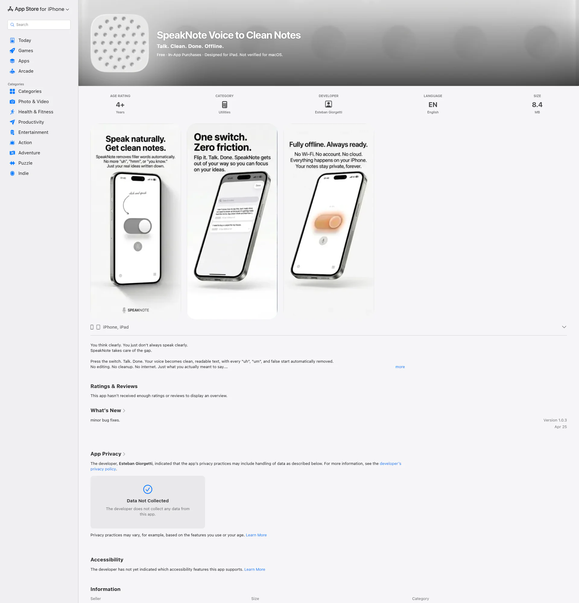 Speak Note landing page