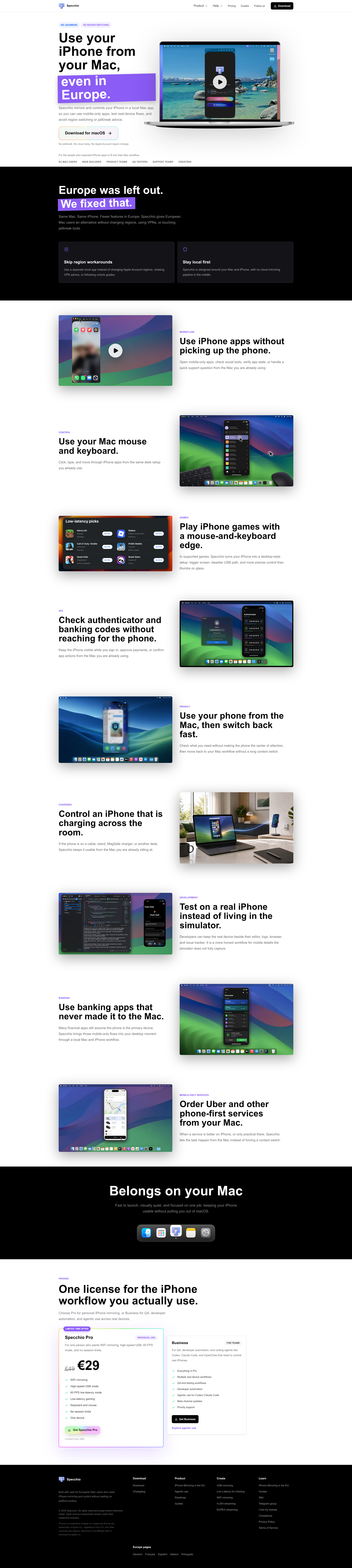 Landing page screenshot for mirroringforiphone.com, 1920 by 8542 pixels