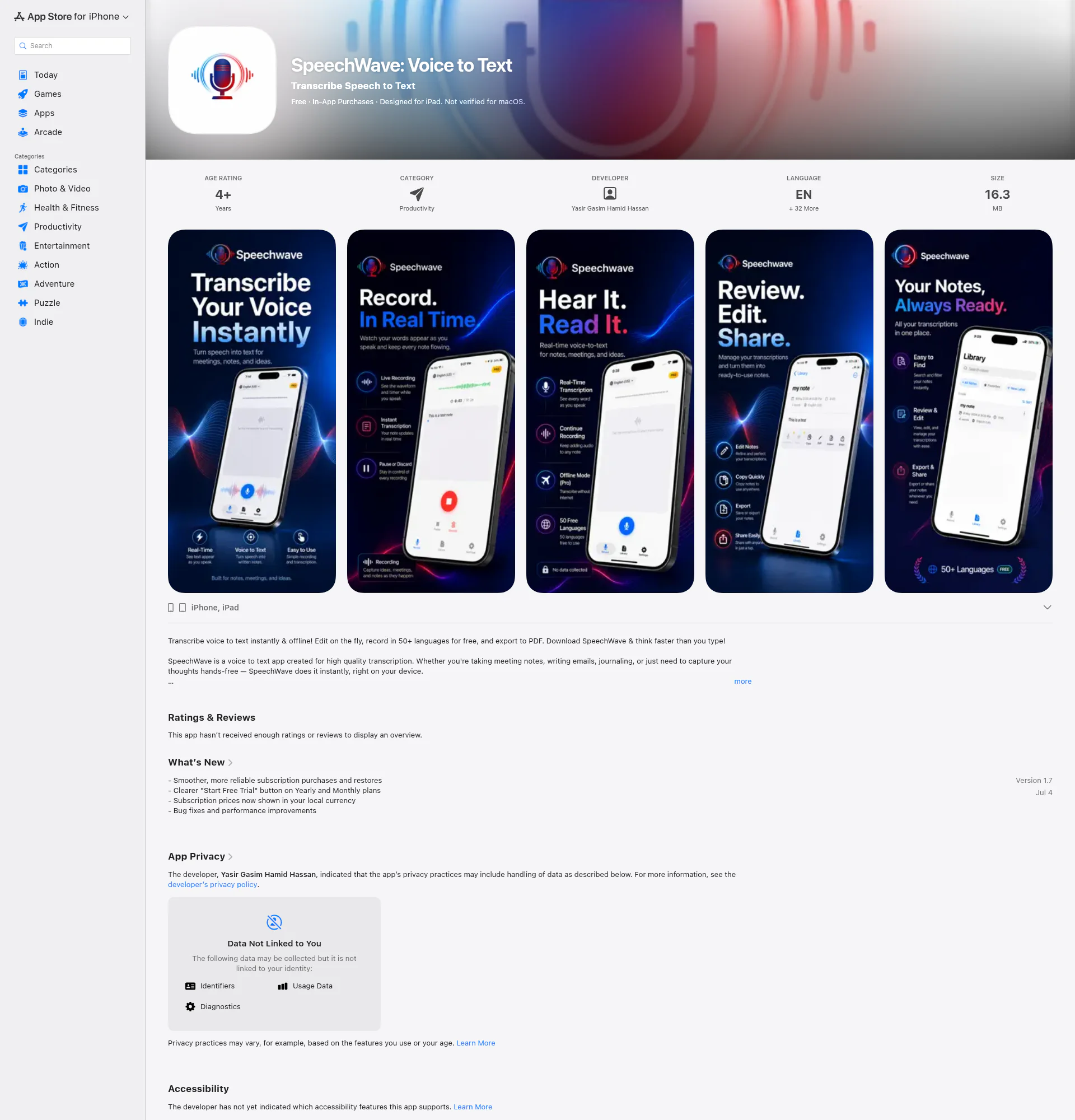 SpeechWave: Voice to Text landing page