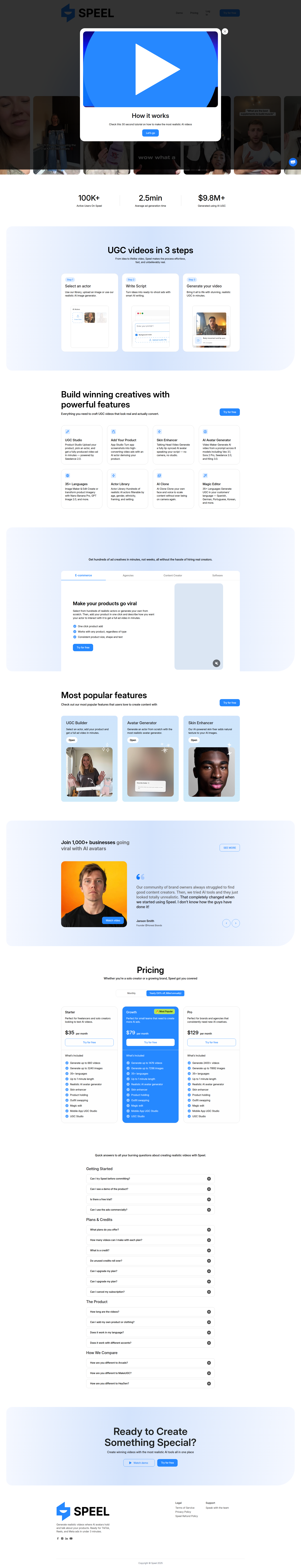 Landing page screenshot for speel.co, 1920 by 9990 pixels