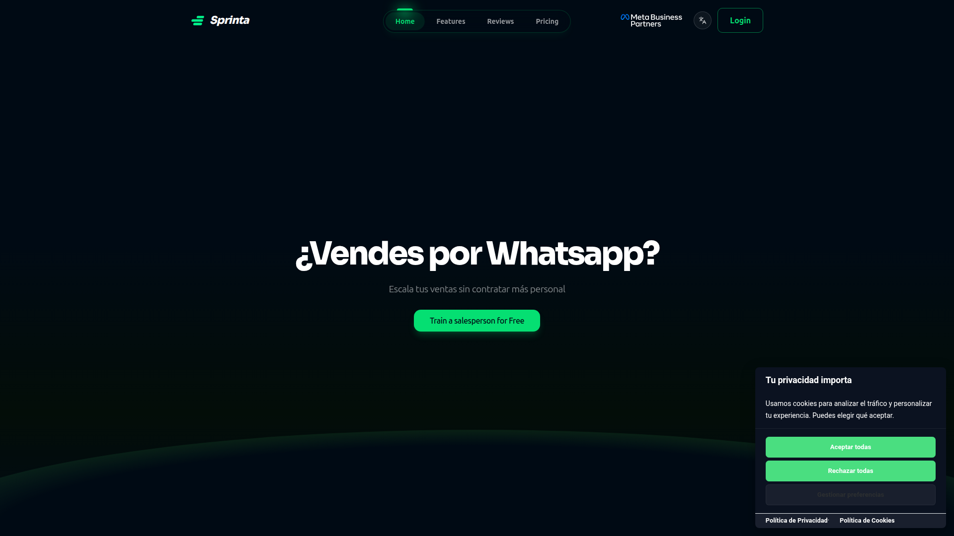 Landing page screenshot for sprinta.ai, 1920 by 1080 pixels