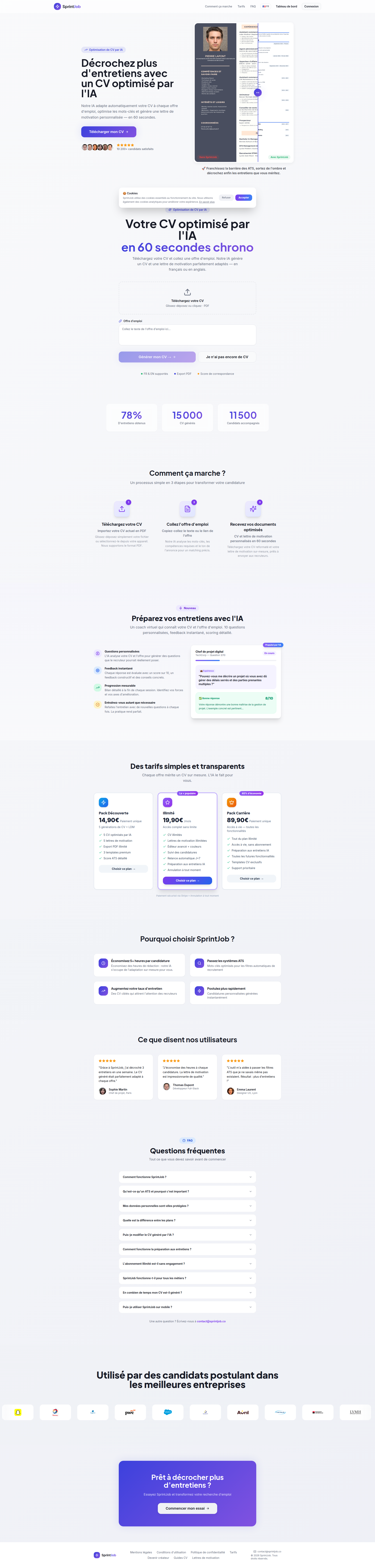Landing page screenshot for sprintjob.co, 1920 by 8029 pixels