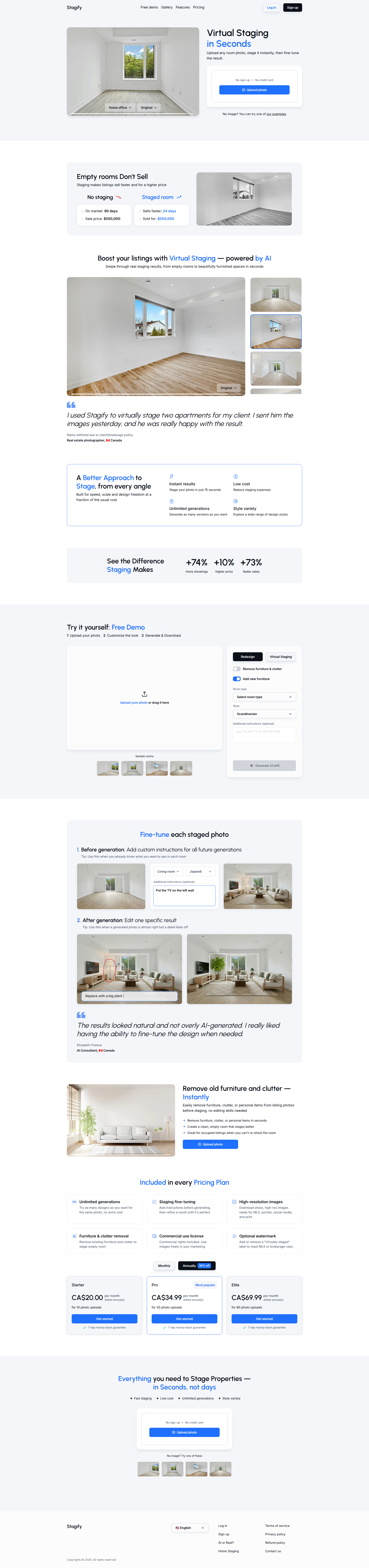 Landing page screenshot for stagify.io, 1920 by 8149 pixels