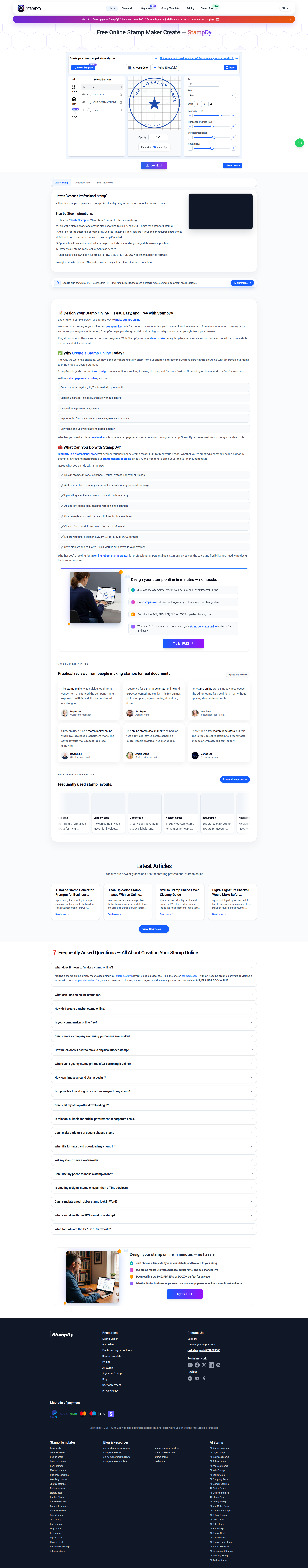 Landing page screenshot for stampdy.com, 1920 by 9787 pixels