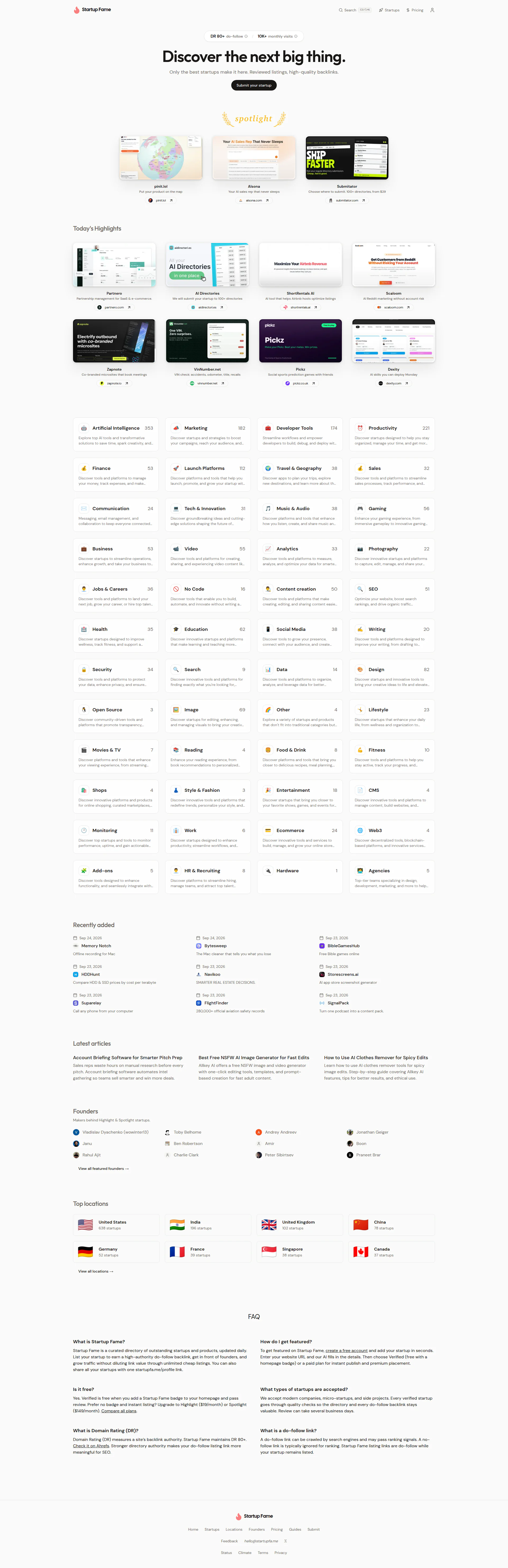 Startup Fame website