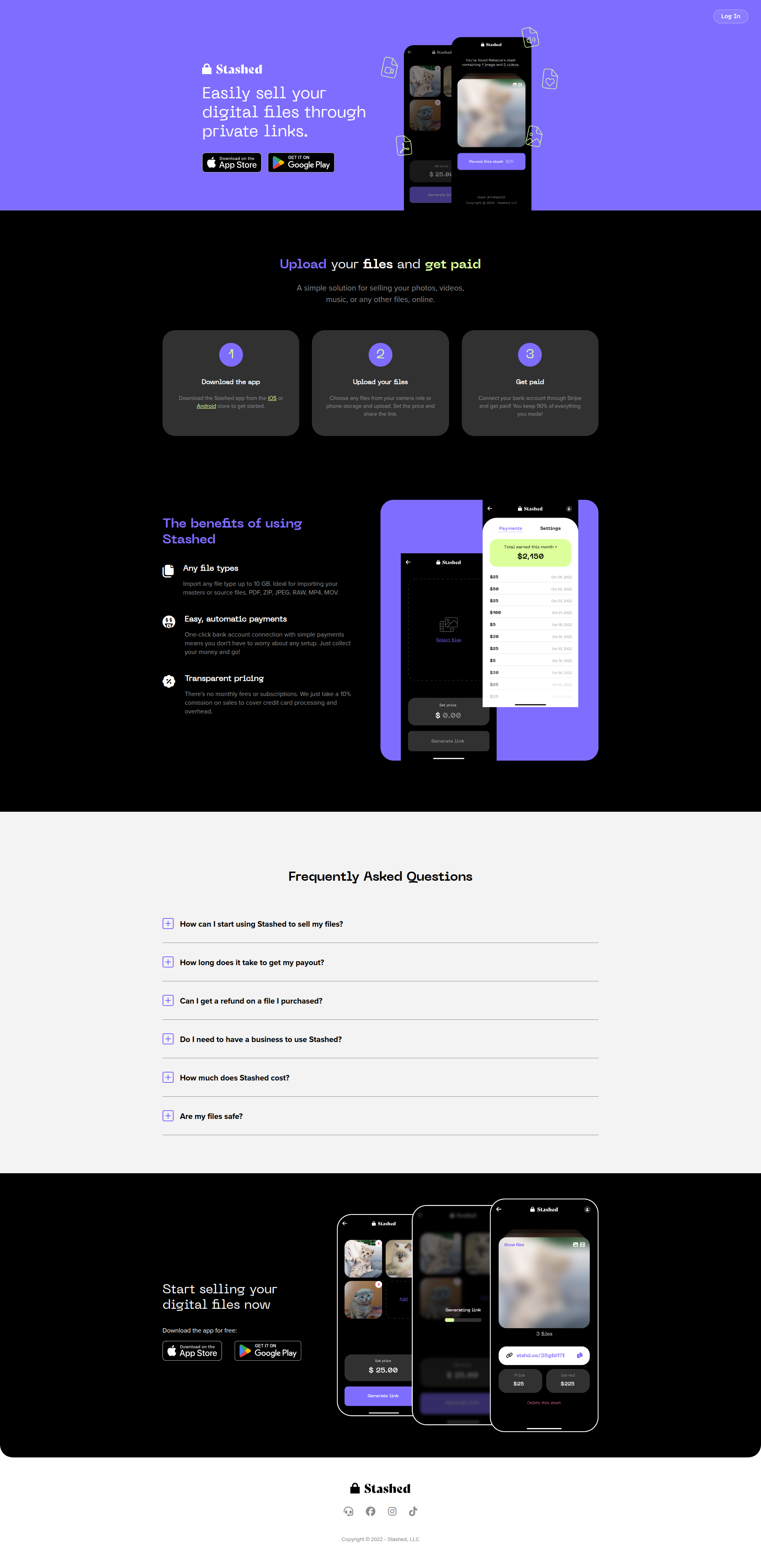 Landing page screenshot for stashed.app, 1920 by 3956 pixels