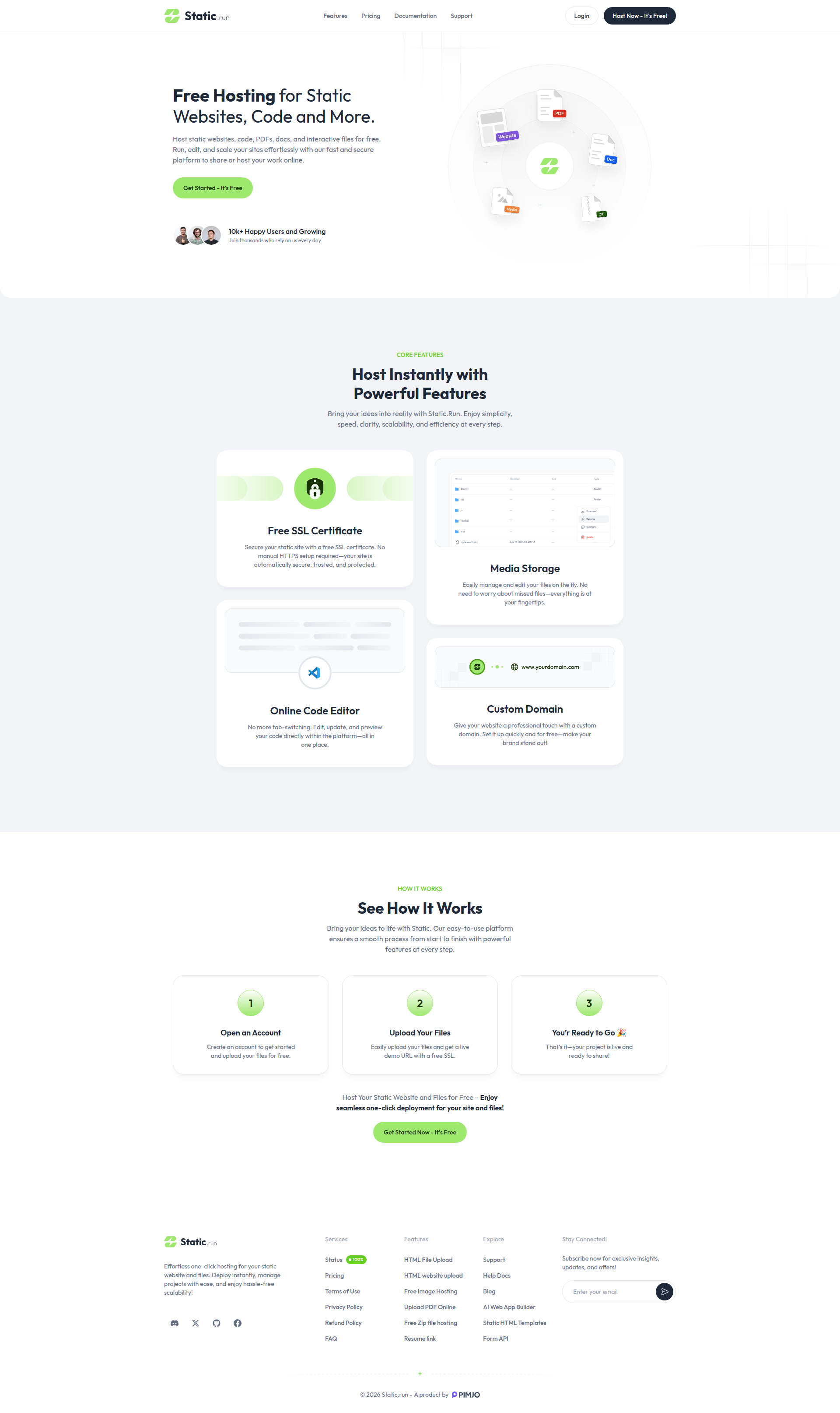 Landing page screenshot for static.run, 1920 by 3226 pixels