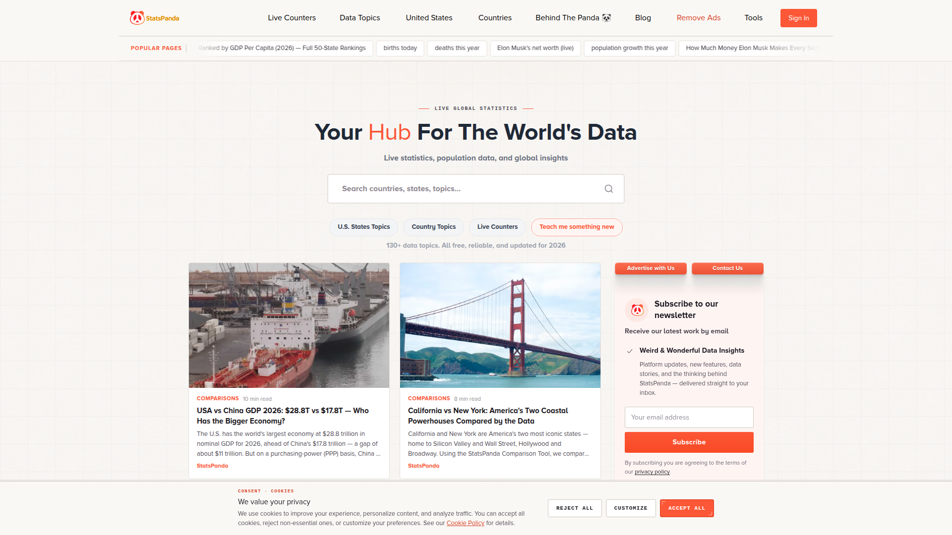 Landing page screenshot for statspanda.com, 1920 by 1080 pixels