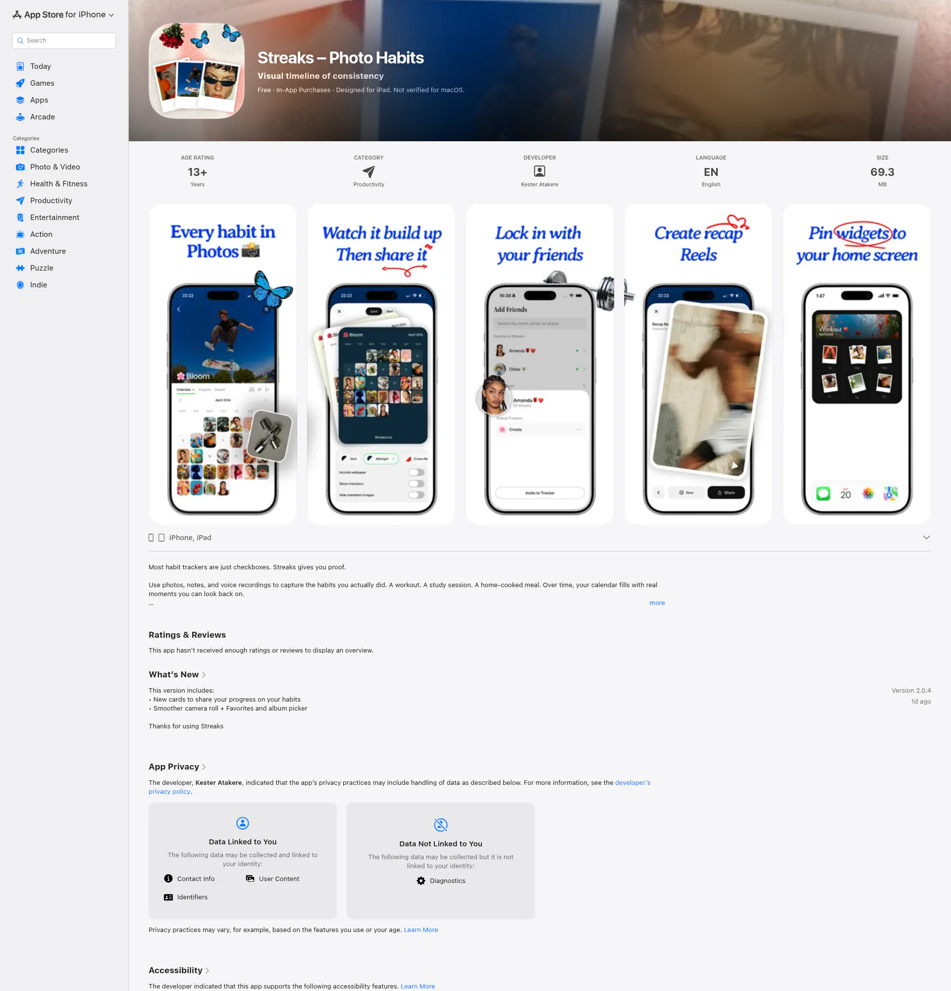 Streaks landing page