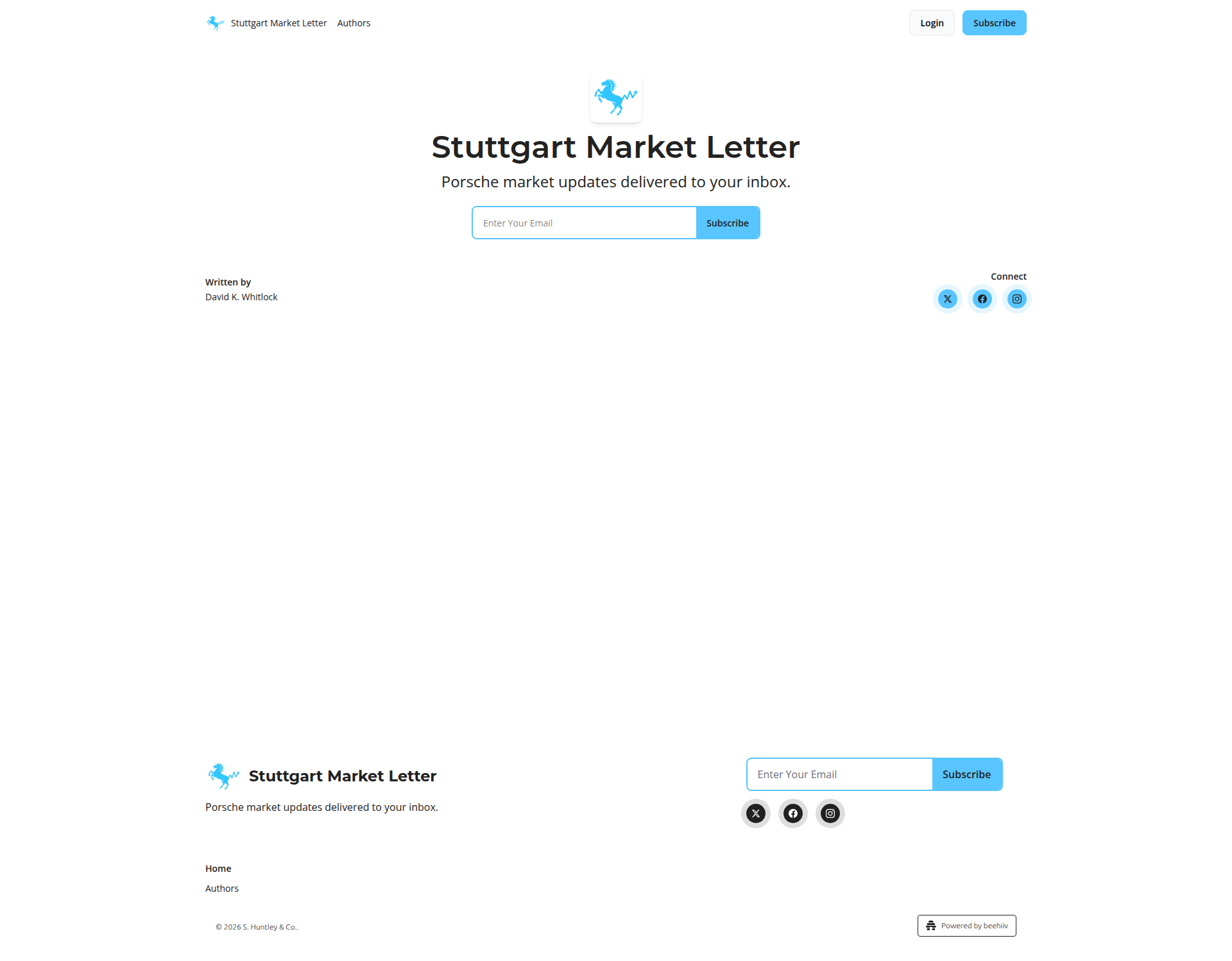 Landing page screenshot for stuttgartmarketletter.com, 1920 by 1498 pixels