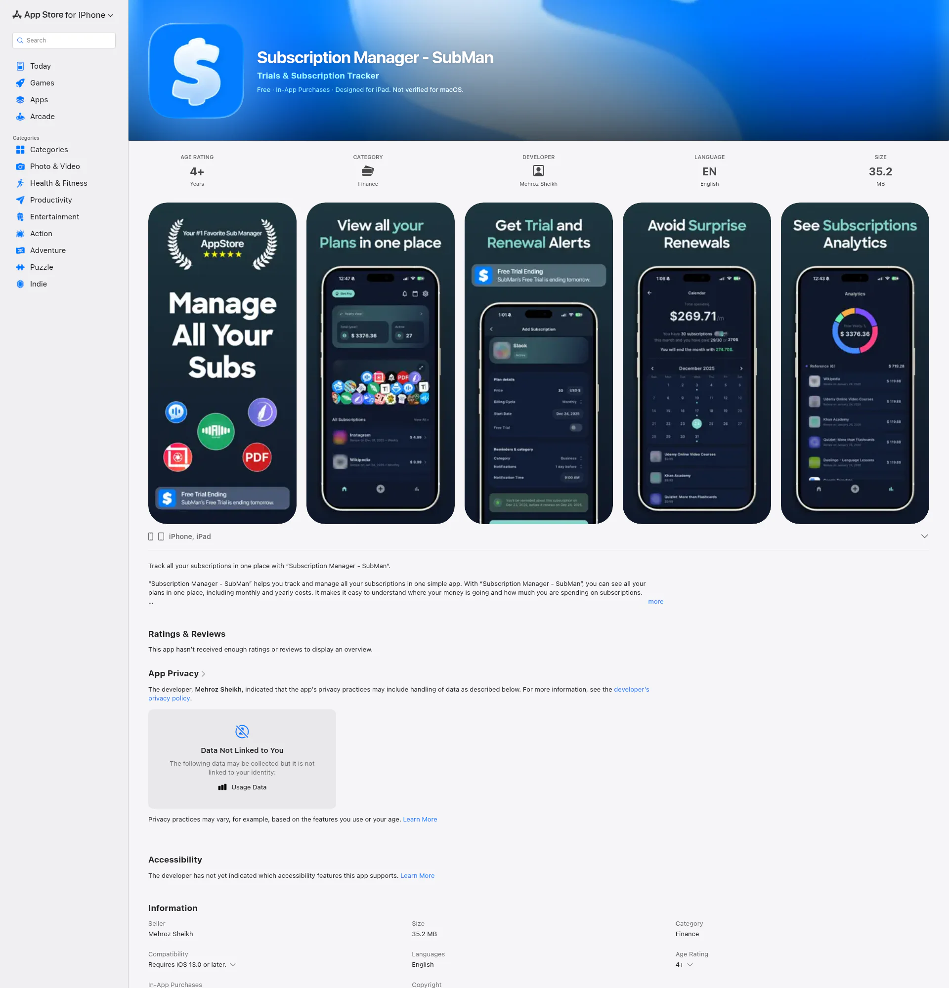 SubMan landing page