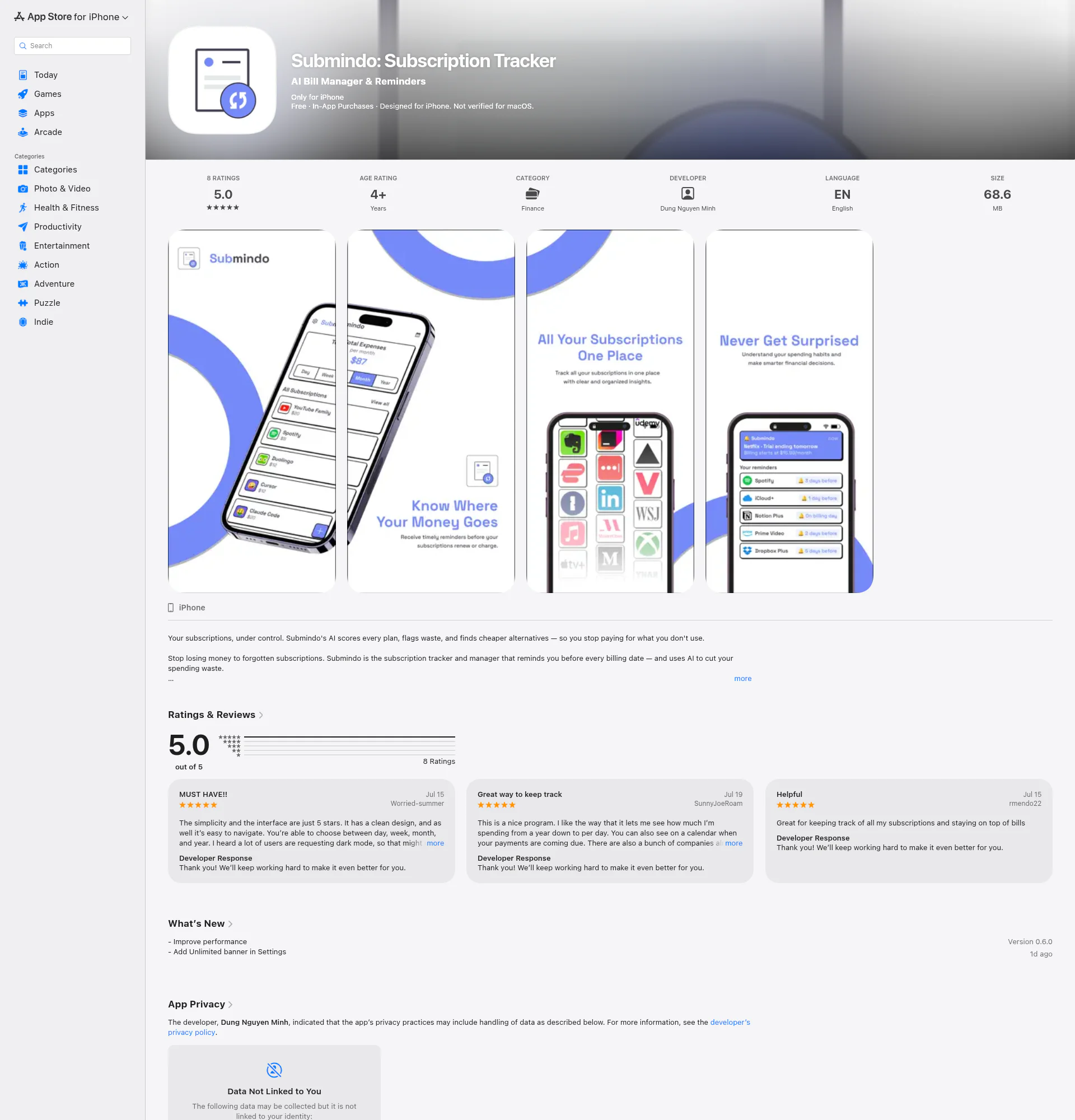 Submindo landing page