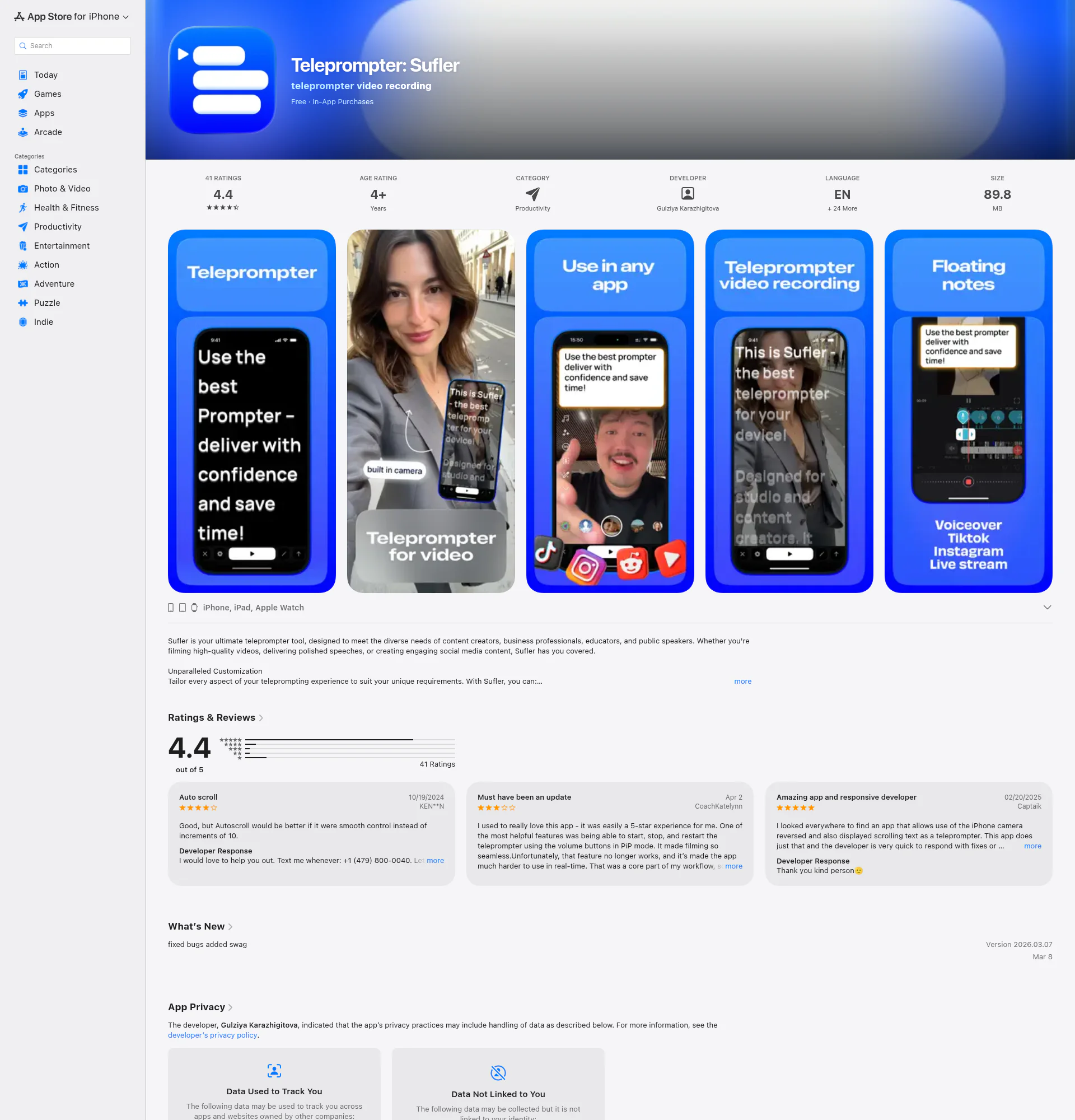 Sufler - teleprompter landing page