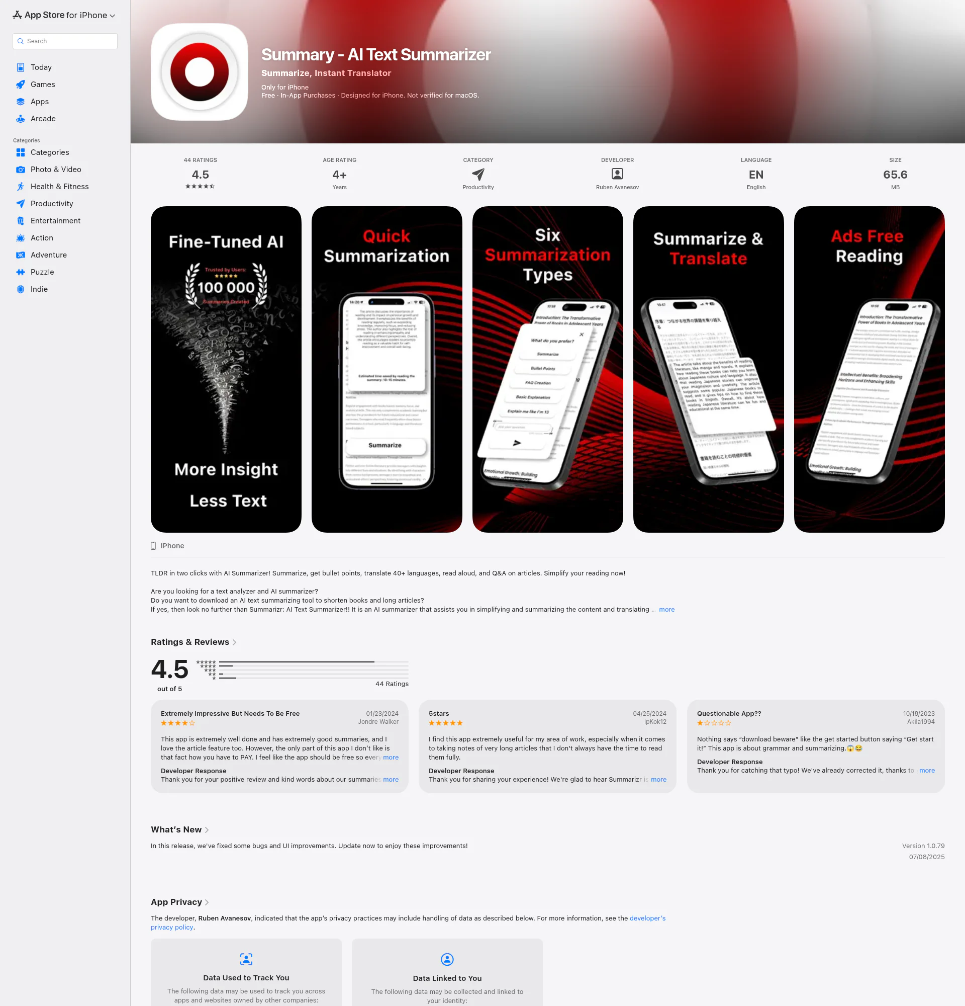 Summarizr landing page