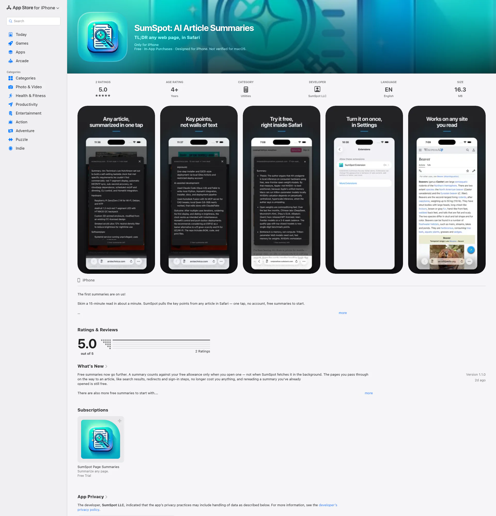 SumSpot landing page