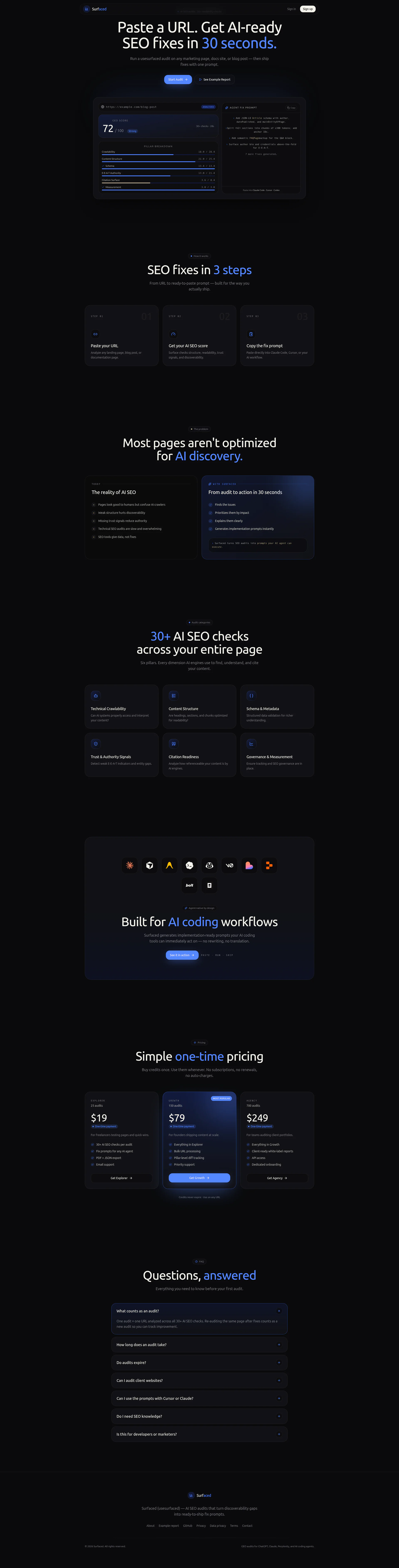 Surfaced landing page