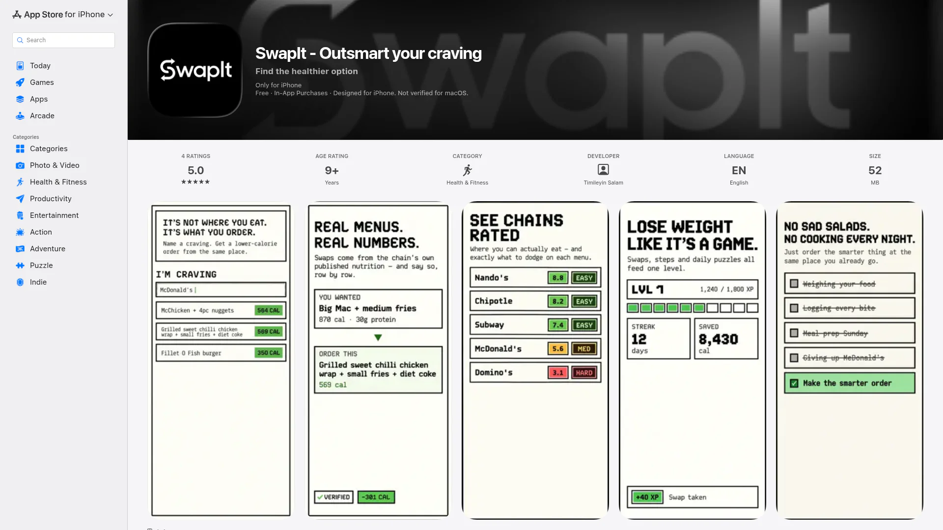 SwapIt - Outsmart your craving landing page