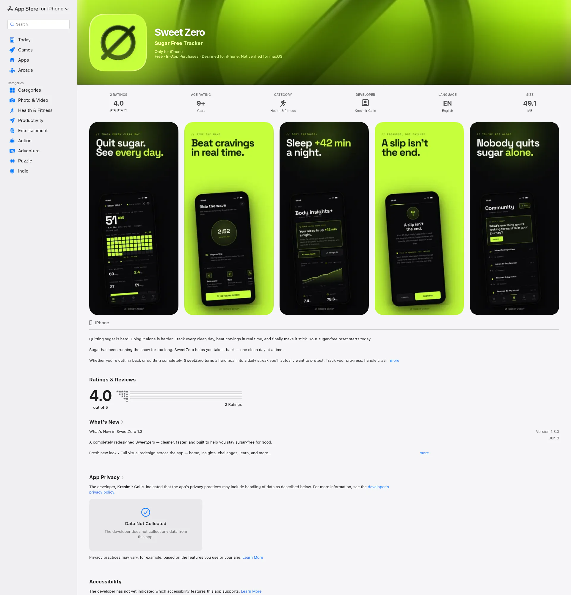 Sweet Zero landing page