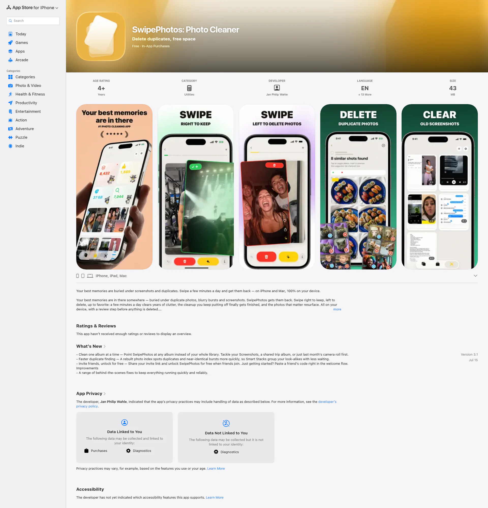 SwipePhotos: Photo Cleaner landing page