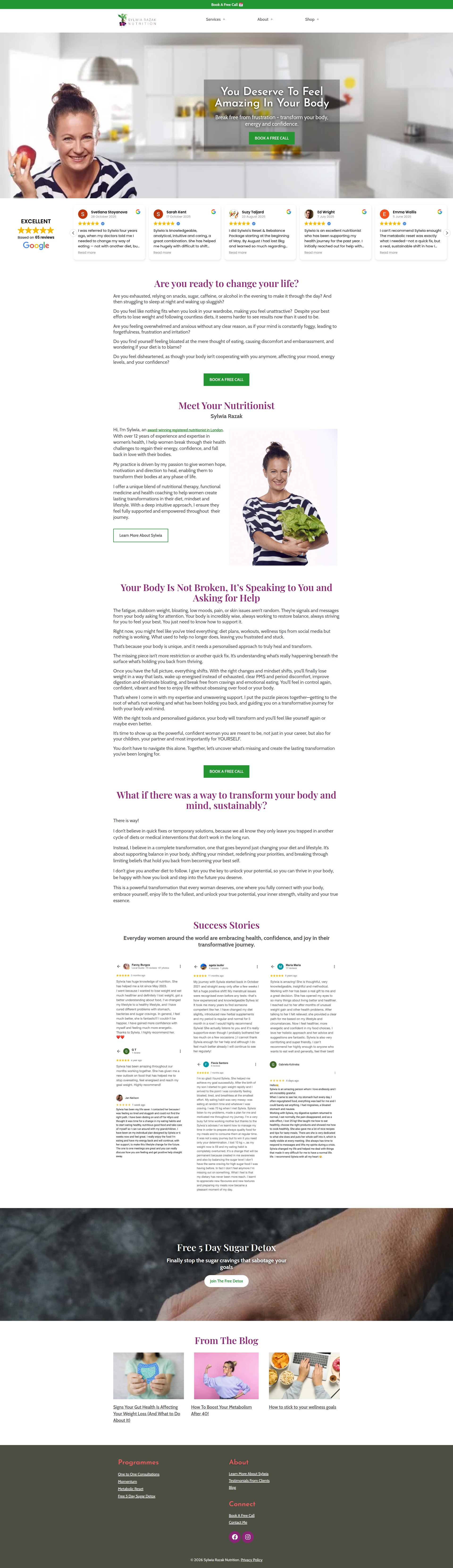 Landing page screenshot for sylwiarazak.com, 1920 by 6643 pixels